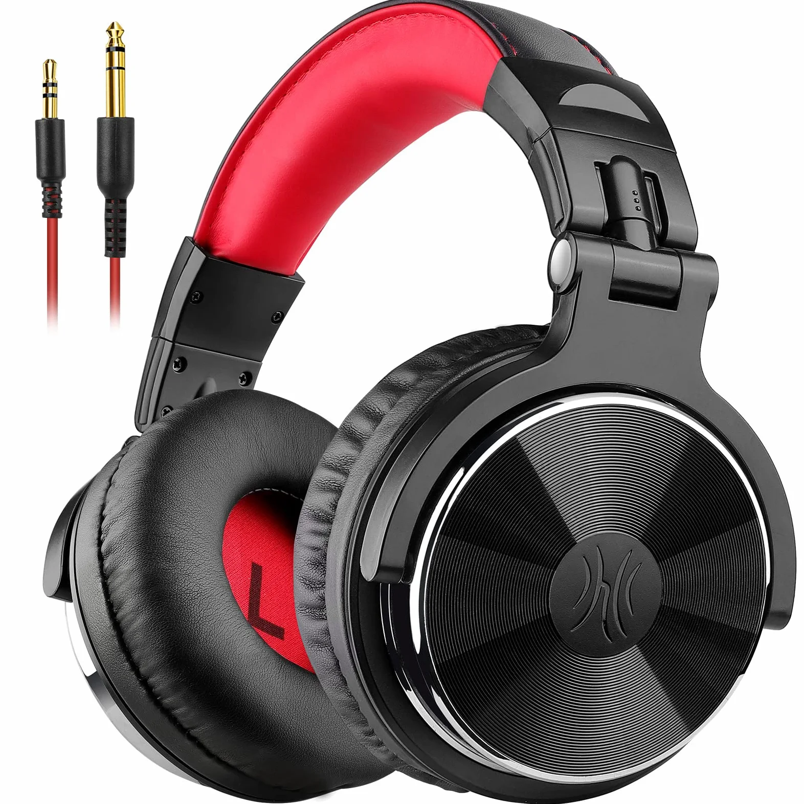 OneOdio Casque Audio Filaire DJ Piano Guitare avec Micro, Hi-Res Audio Extra Basse Son, Léger Confort Pliable Casques avec Share-Port, 2 câbles - Headphone pour PC Studio Monitor AMP Pro-10(Rouge)