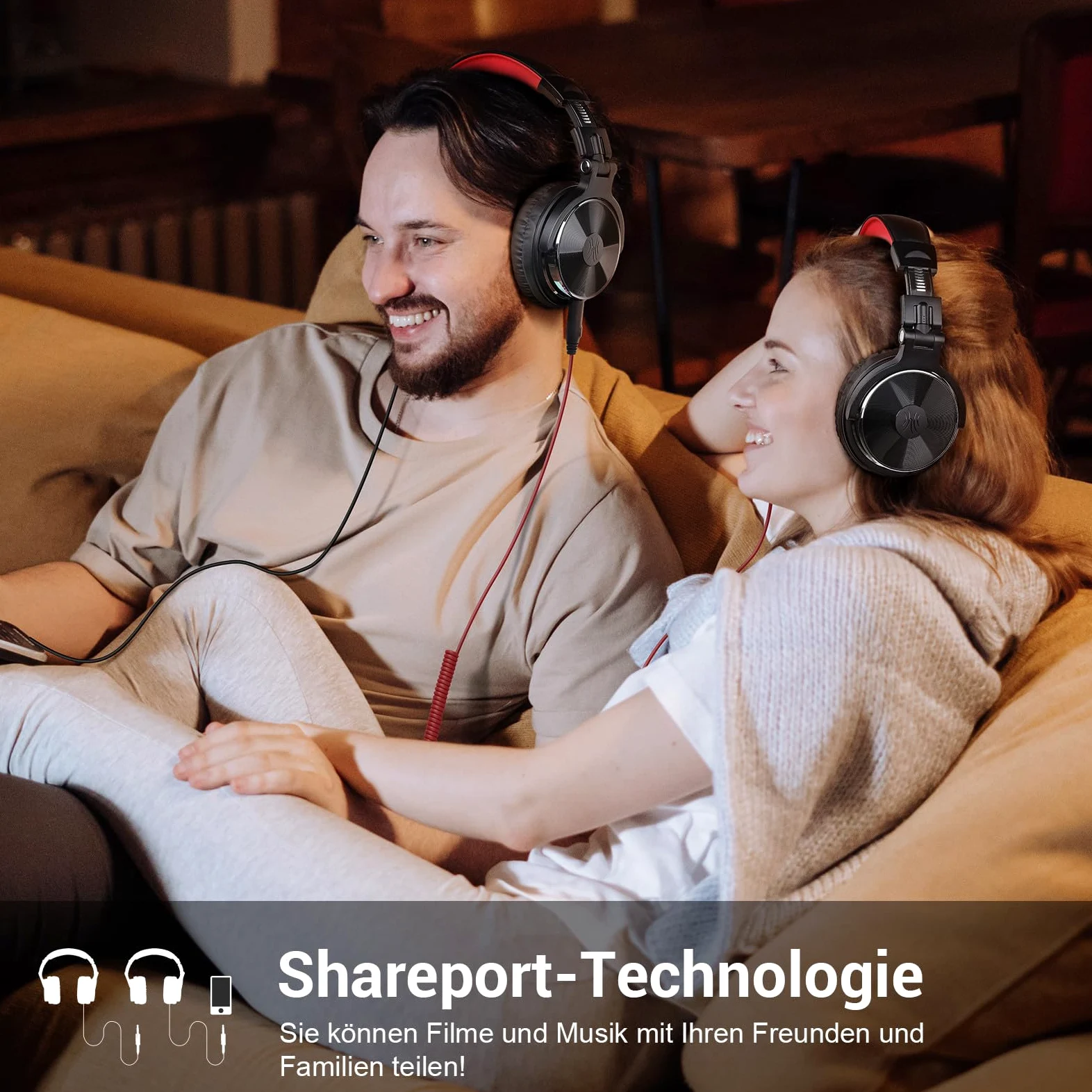OneOdio Casque Audio Filaire DJ Piano Guitare avec Micro, Hi-Res Audio Extra Basse Son, Léger Confort Pliable Casques avec Share-Port, 2 câbles - Headphone pour PC Studio Monitor AMP Pro-10(Rouge)