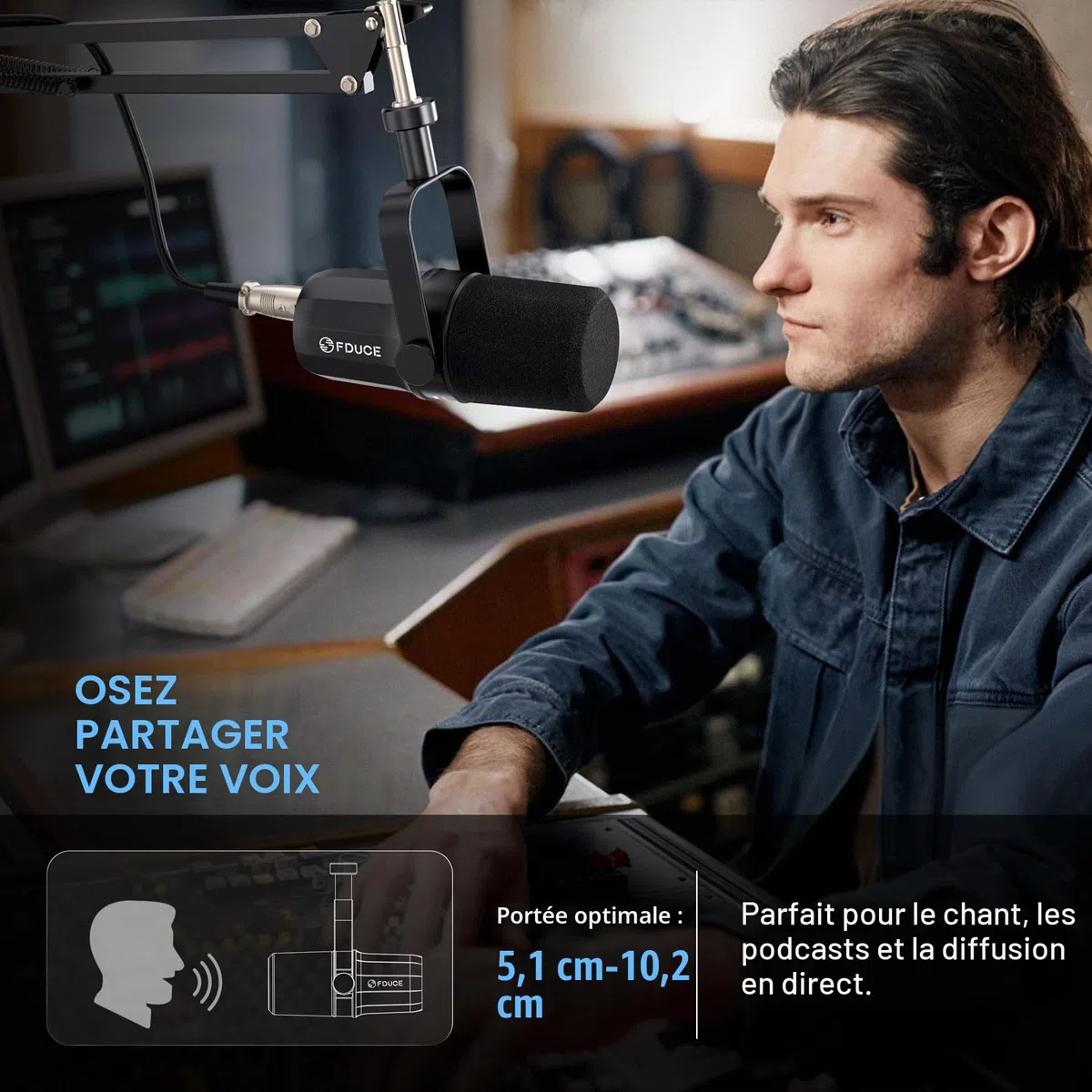 FDUCE SL40X Kit de Microphone Dynamique XLR pour Enregistrement Vocal,podcasting,Jeux,Streaming en Direct et radiodiffusion,Microphone cardioïde entièrement en métal