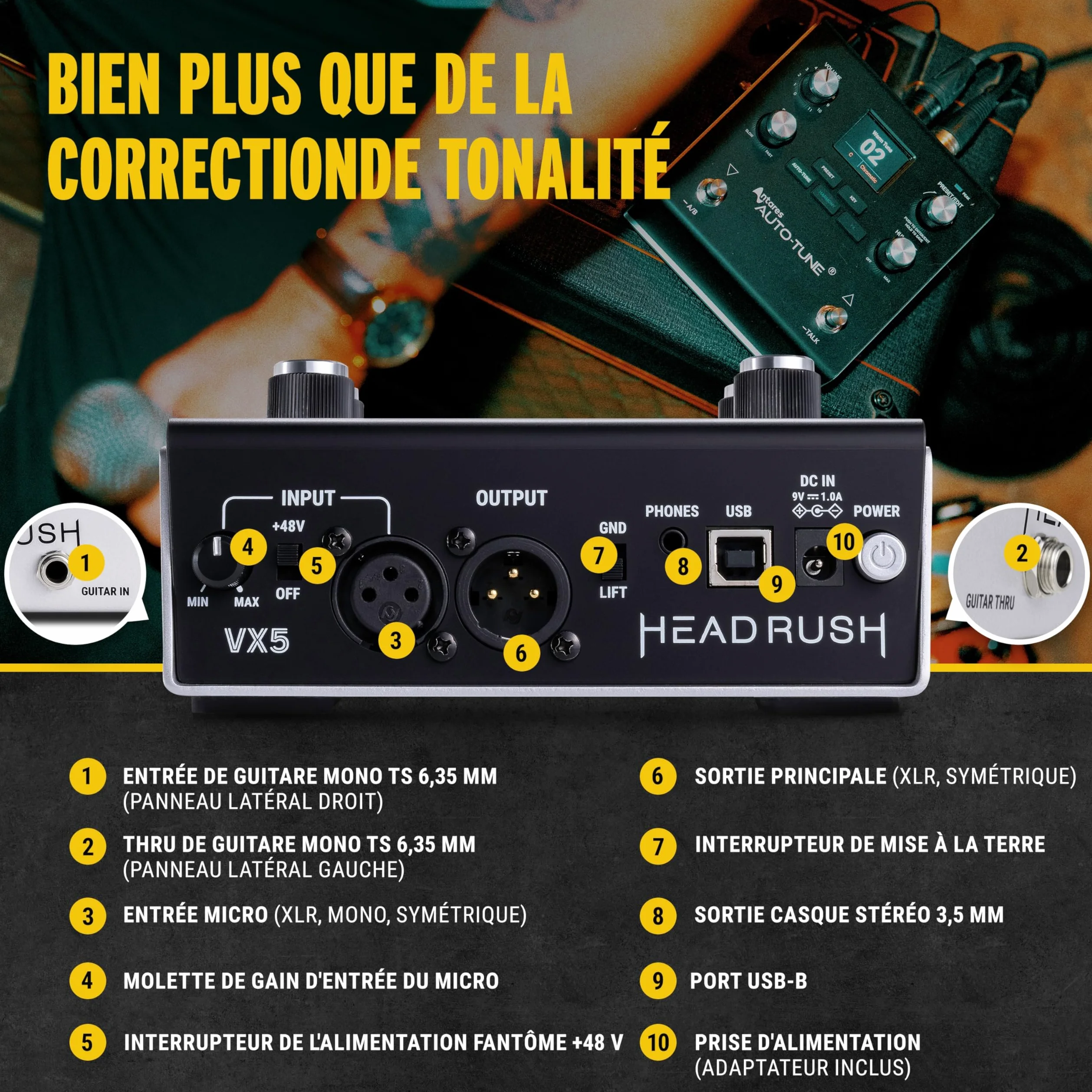 HeadRush VX5 - Pédale d'effets Vocaux avec Antares AutoTune, Correction de Tonalité en Temps Réel, Harmonie vocale, Entrées Guitare et Micro, Interface Audio