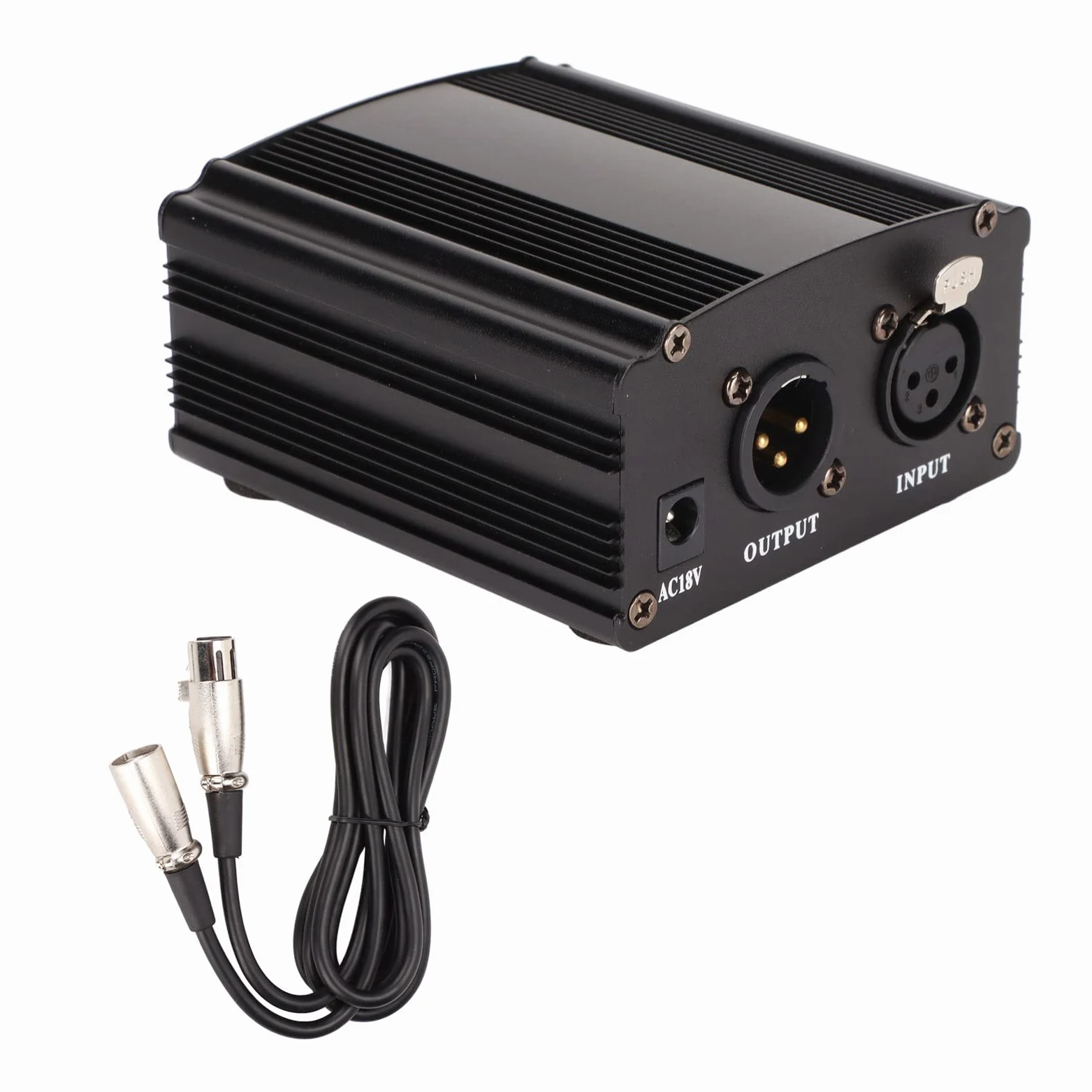 ASHATA Alimentation Fantôme 48 V, Alimentation Fantôme Professionnelle Portable Anti-Bruit avec Câble XLR 3 Broches pour Tout Microphone à Condensateur équipement D'enregistrement de Musique(EU)