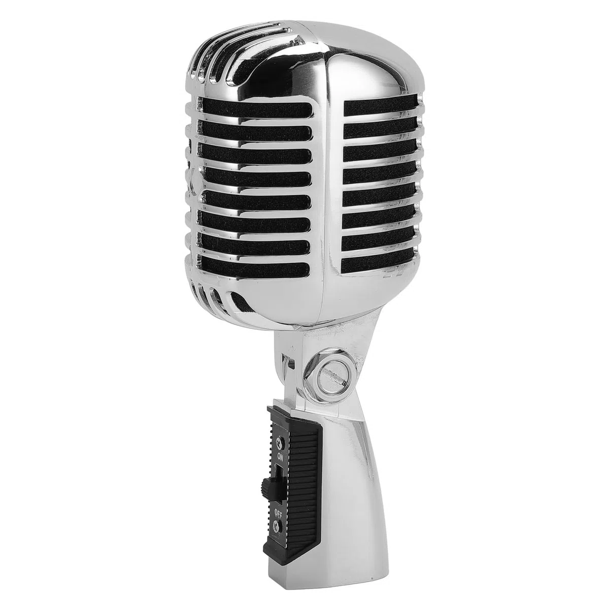 Microphone Vintage, Microphone Professionnel pour le Chant, Support Rotatif à Tension Automatique en Alliage de Zinc, Microphone Vocal Dynamique Rétro (SILVER)
