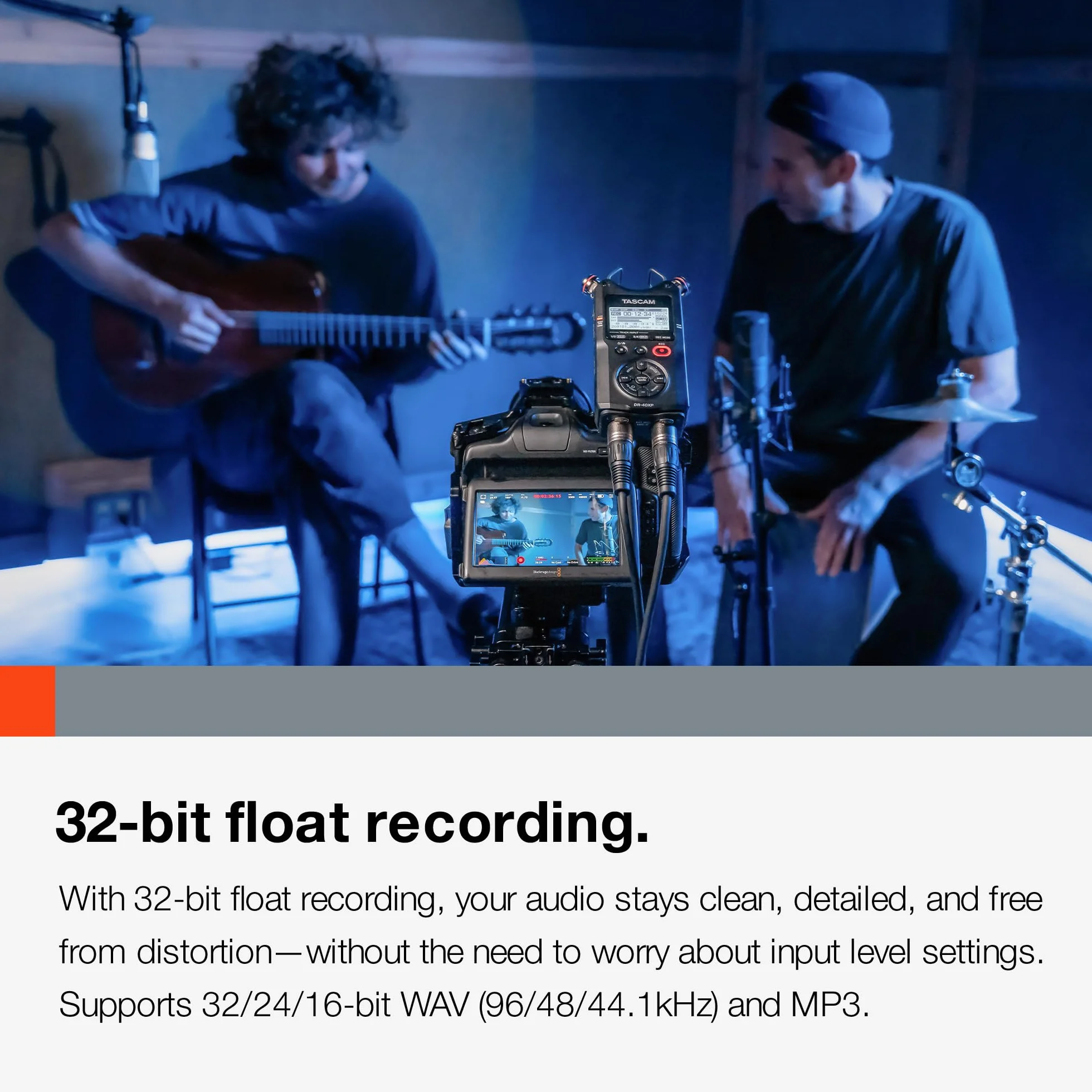 TASCAM DR-40XP Enregistreur de terrain portable 4 canaux 32 bits virgule flottante et interface audio USB-C — avec 2 entrées XLR/TRS et microphones réglables pour la musique, l'audio pour la vidéo et