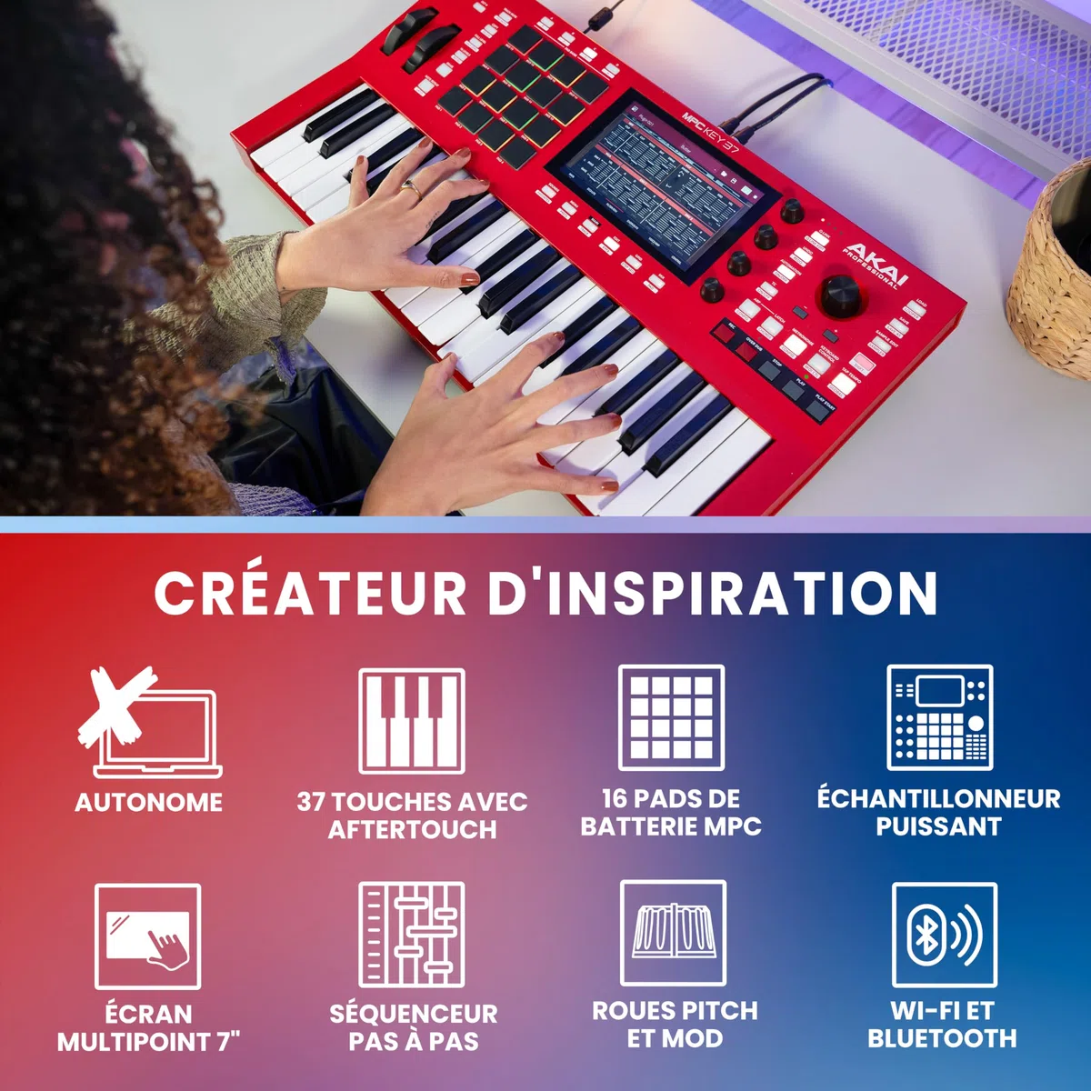 Akai Professional MPC Key 37 Synthétiseur de Production Autonome, Boîte à Rythmes, Clavier MIDI, avec Wi-Fi, Bluetooth, Écran Tactile, Plug-ins et Intégration Native Instruments