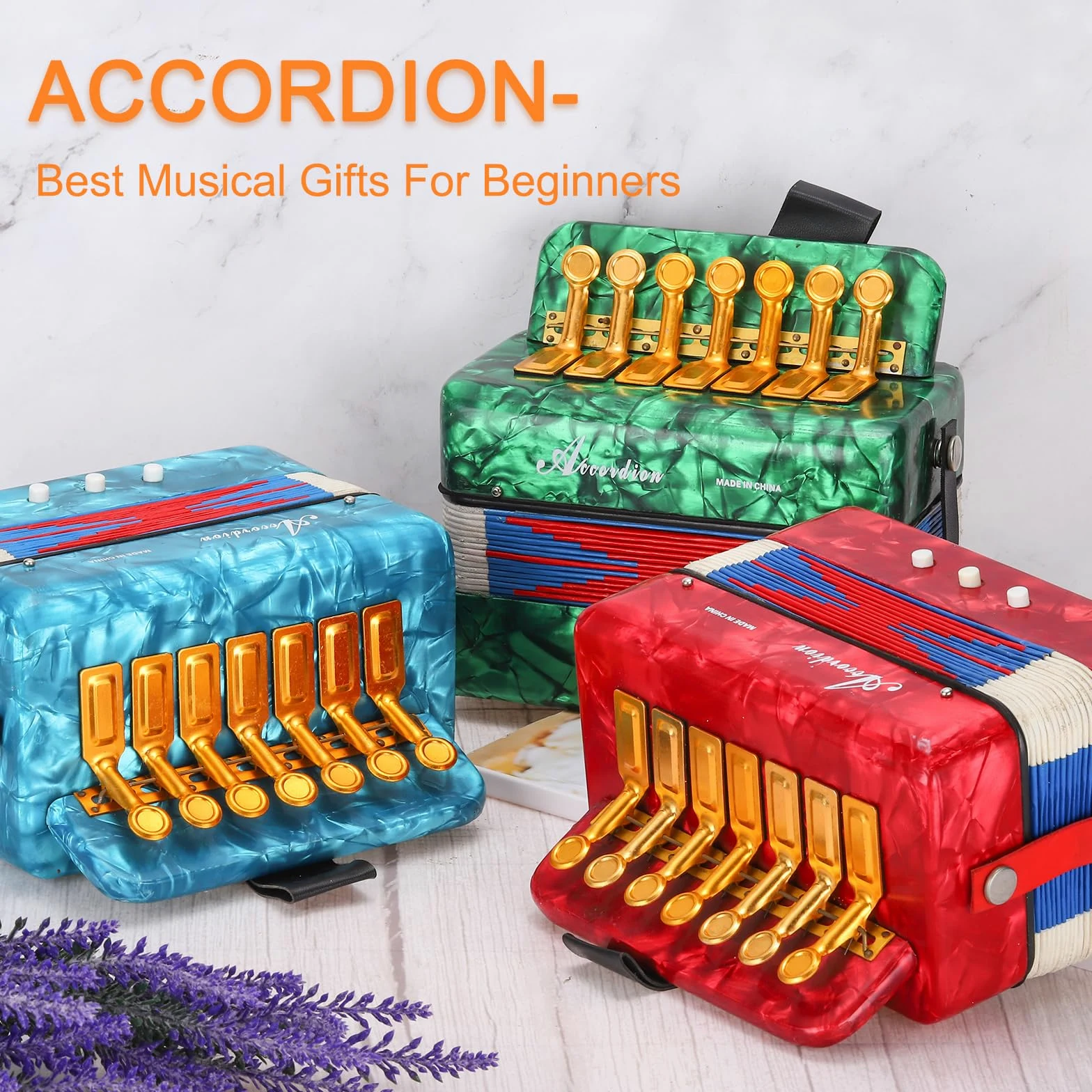 QUARKZMAN Accordéon, Accordéon à Boutons de 10 Touches Mini Instrument Musical Léger pour Adultes Débutants Éducatif, Bleu Ciel