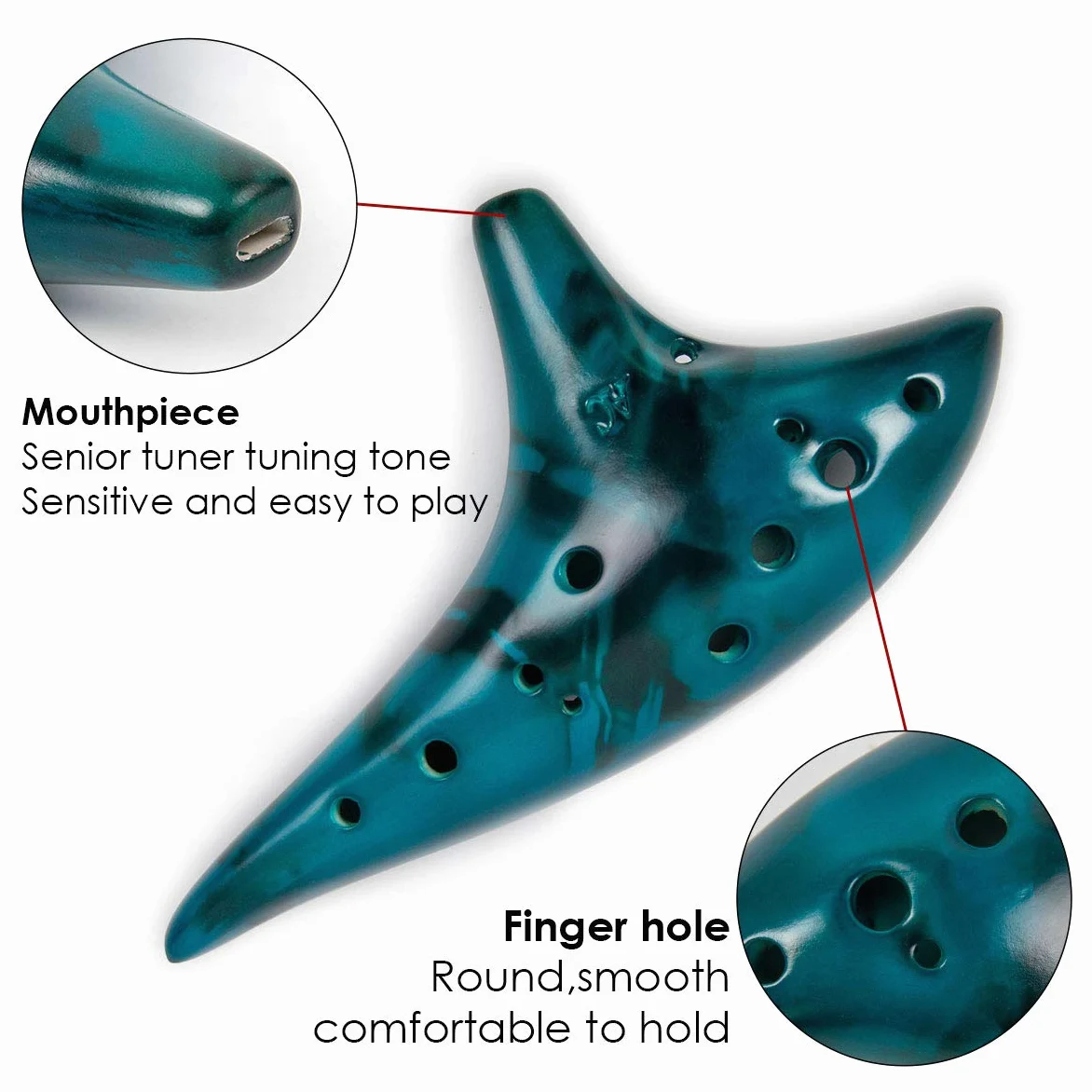 Ocarina Alto Do 12 tons avec cordon tour de cou pour livre de chansons (bleu)