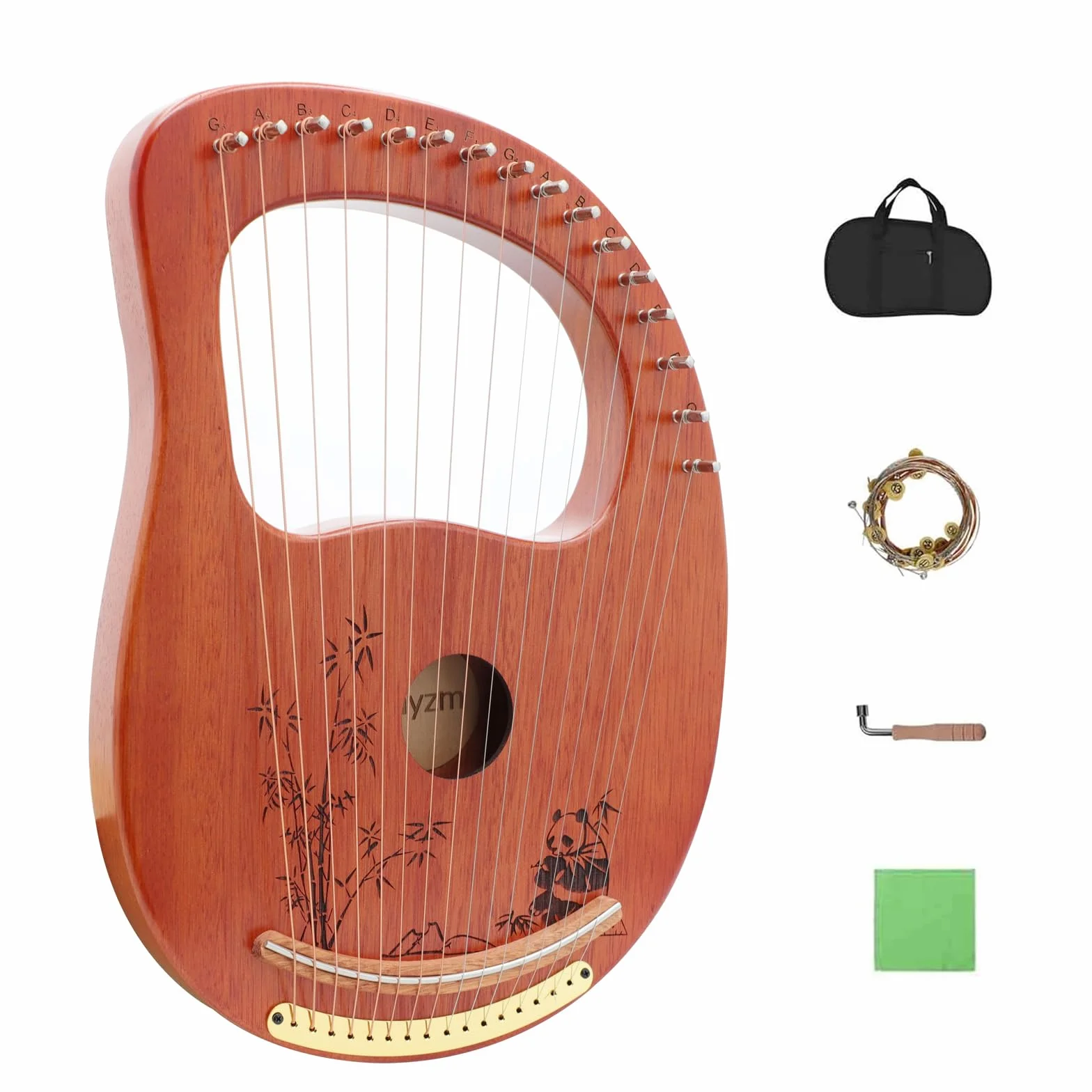Rayzm Lyre Harp, Instrument de Lyre en acajou en bois massif avec conception brevetée, Harpe Portable 16 cordes en métal Lye pour adultes/enfants/débutants