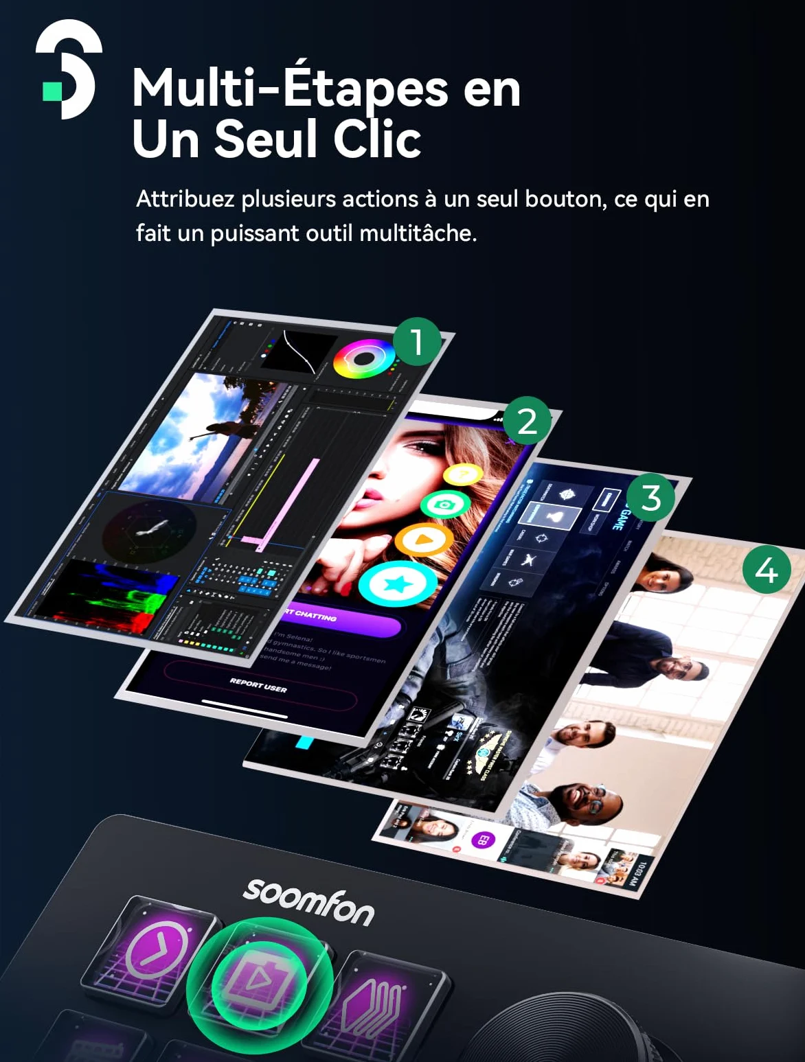 SOOMFON Stream Controller SE, Stream Studio Deck 6 LCD Touches Macro 3 Boutons 3 Potentiomètres, Production Console Deck Compatible PC/Mac, Production Contrôleur pour OBS/Streamlabs/Twitch/Youtube