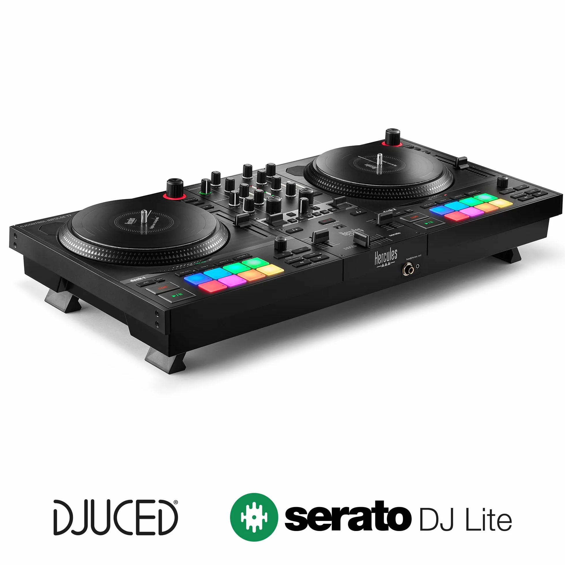 Hercules DJControl Inpulse T7 : Contrôleur DJ Motorisé avec Sensation Vinyle Authentique – Plateaux de 7 Pouces – Contrôle des Stems pour Mashups – Inclus Serato DJ Lite & DJUCED