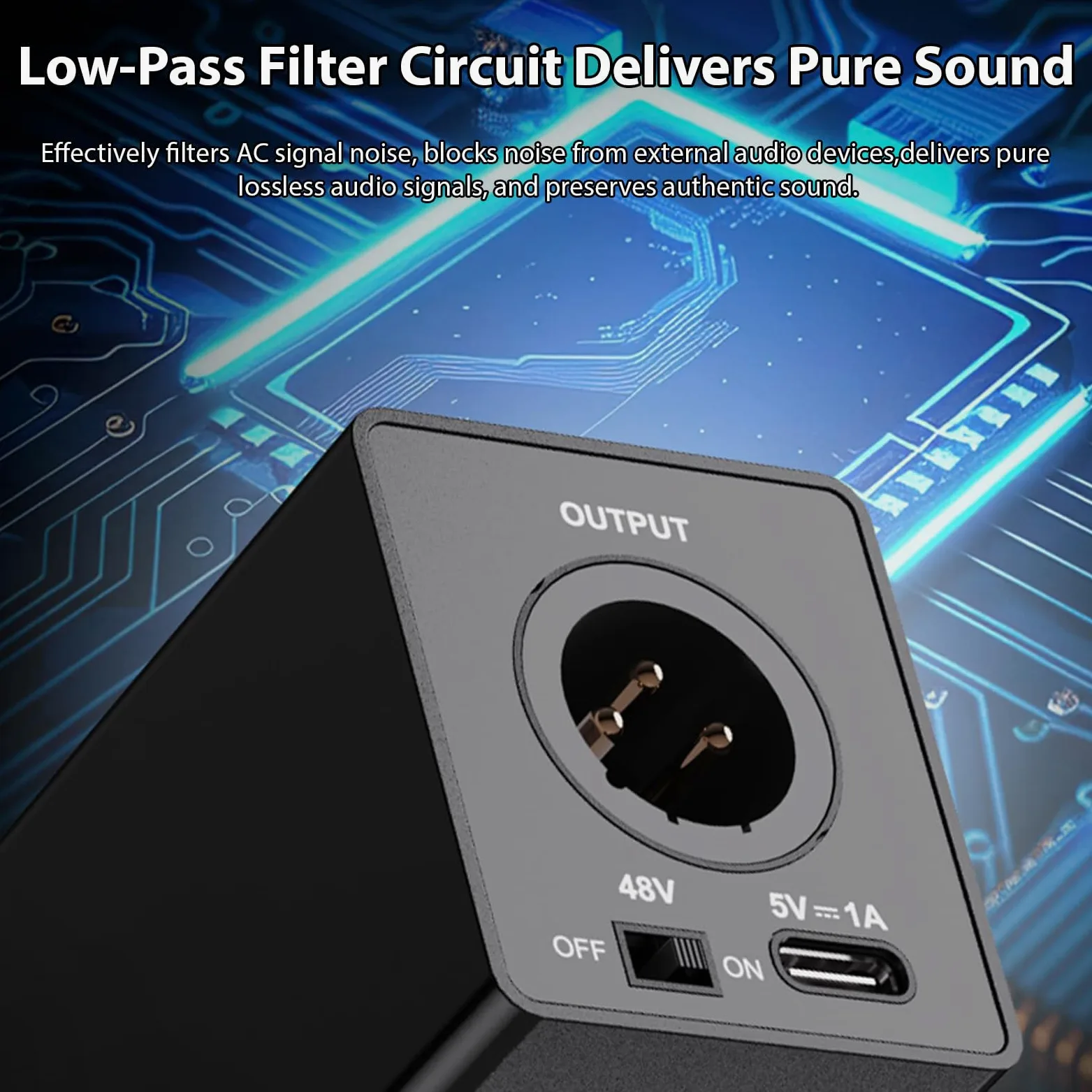 Denash Alimentation Fantôme 48 V, Alimentée par Batterie Portable avec Batterie Rechargeable Intégrée de 1 500 MAh et Sortie D'entrée XLR, pour Microphones à Condensateur,
