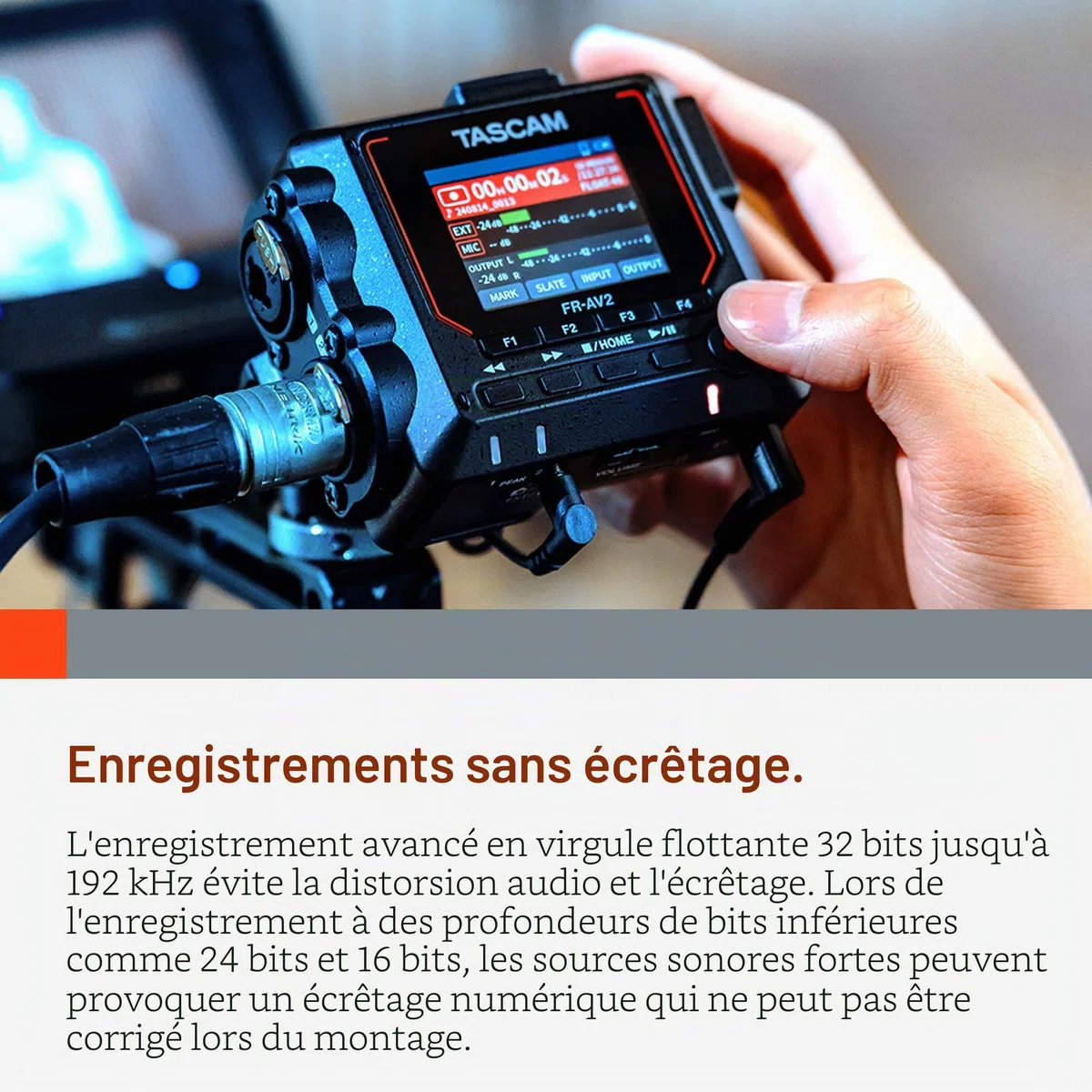 TASCAM FR-AV2 – Enregistreur de terrain compact 32 bits à virgule flottante et générateur de code temporel avec mixeur