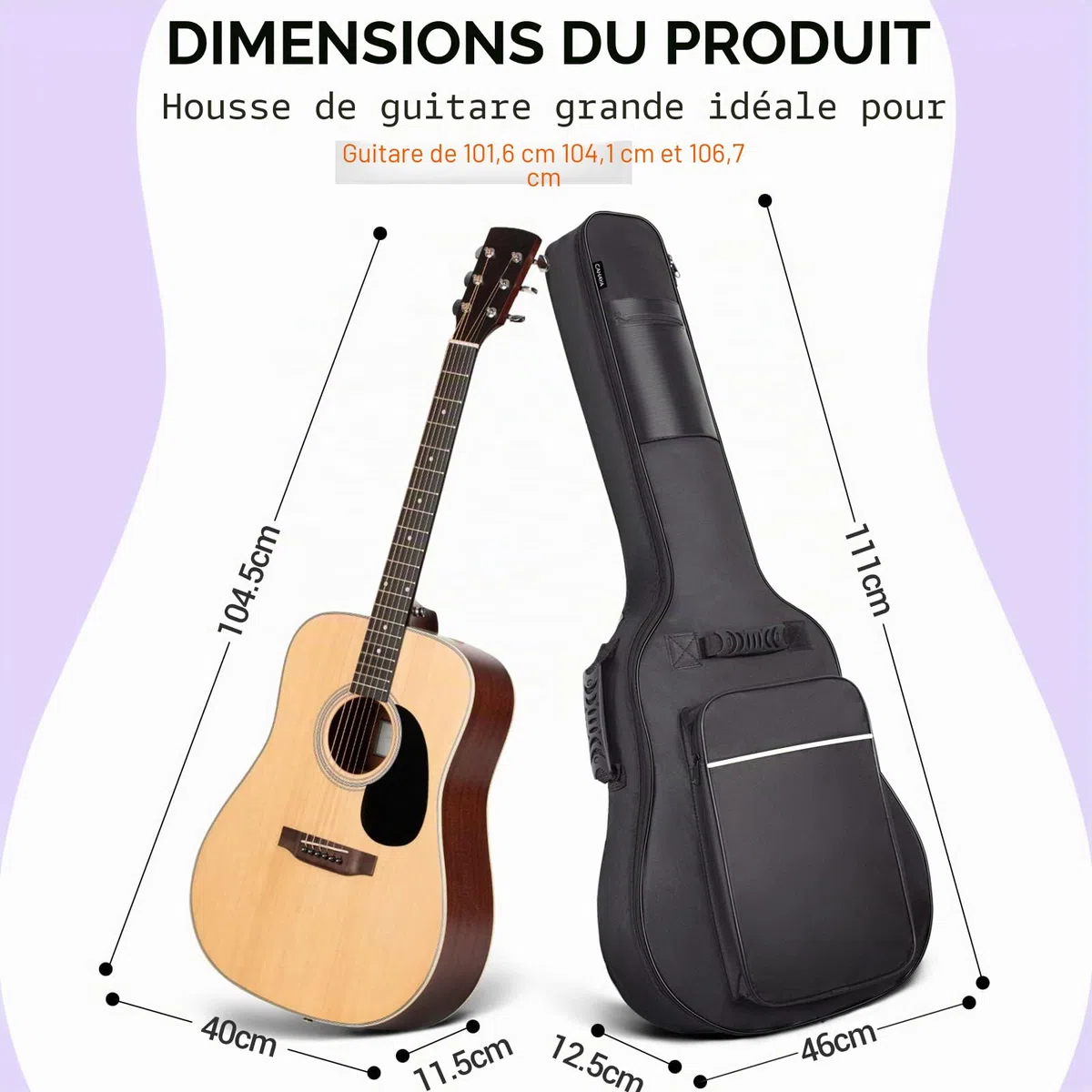 CAHAYA Housse pour Guitare Acoustique 101,6 cm, 104,1 cm, 106,7 cm, Version Premium améliorée 12 mm rembourré en éponge
