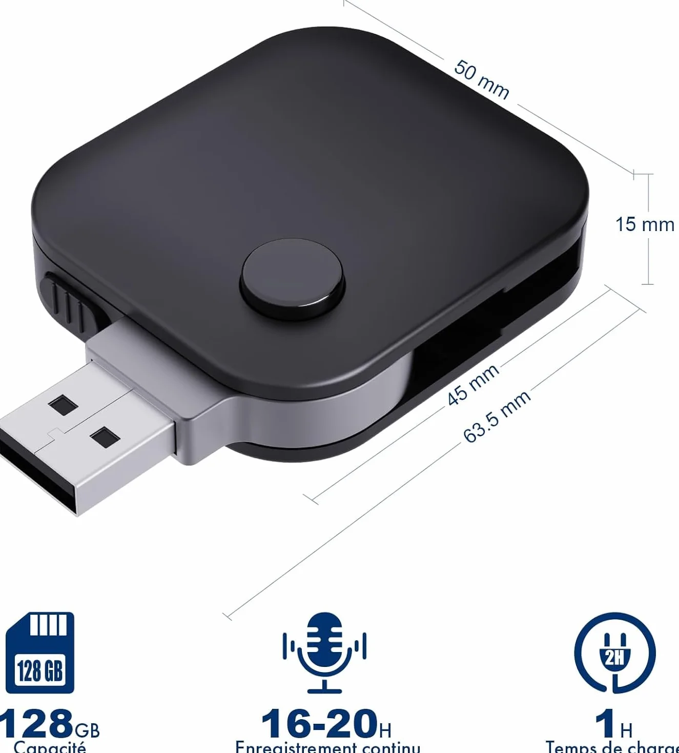 Enregistreur Vocal numérique de 128 Go - Enregistreur Audio Portable avec Effacement du Bruit, Activation vocale, Enregistrement Ultra Net, Lecture intégrée et Rechargeable Via USB, idéal