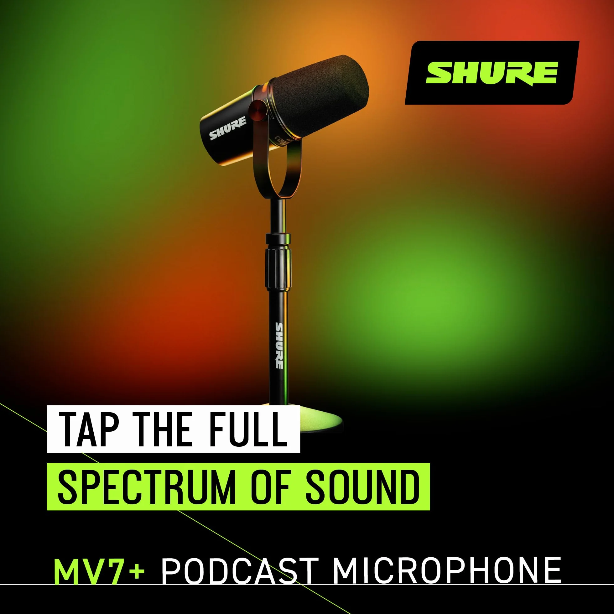Shure MV7+ Microphone pour Podcast avec Pied de Micro-Audio amélioré, Bandeau Tactile LED, Sorties USB-C et XLR, Mode Auto Level, Filtre Anti-Pop numérique, réverbération intégrée, podcasting - Noir