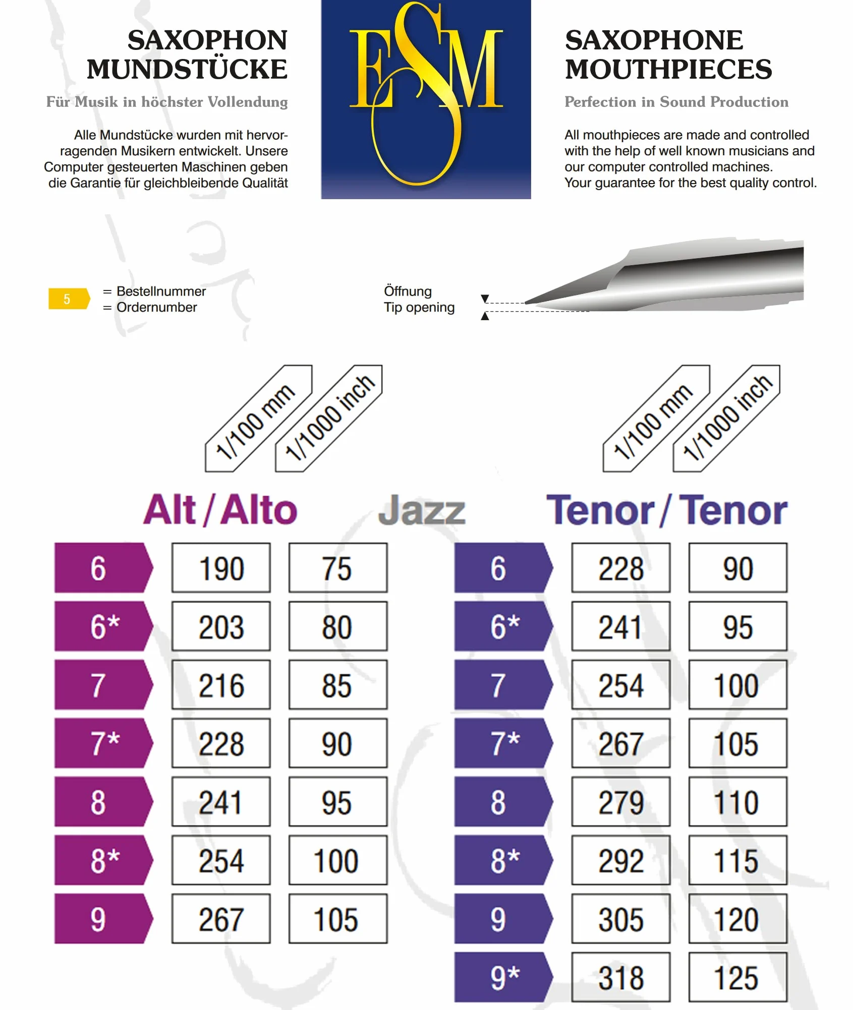 ESM® Schreiber 'Jazz' Embouchure pour Saxophone Alto, avec anneau en métal - Fabriqué en Allemagne (Ouverture: 6)