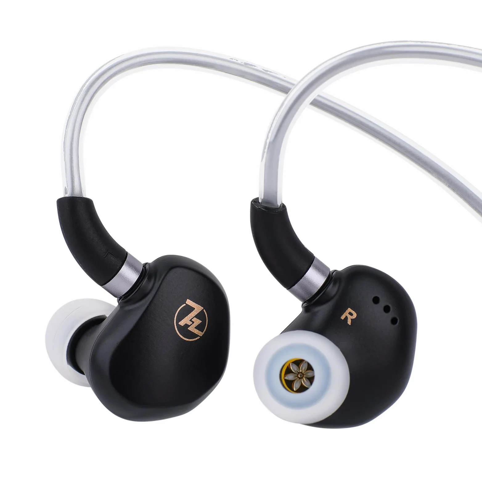 Linsoul 7HZ G1 Moniteur Intra-auriculaire, Diaphragme DLC 10mm, Pilote Dynamique IEM, Ecouteur de Jeu Filaire avec Câble OFC Plaqué Argent pour Musicien Audiophile (3,5 mm, sans Micro, Noir)