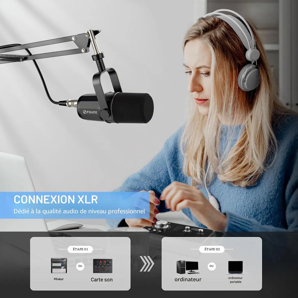 FDUCE SL40X Kit de Microphone Dynamique XLR pour Enregistrement Vocal,podcasting,Jeux,Streaming en Direct et radiodiffusion,Microphone cardioïde entièrement en métal