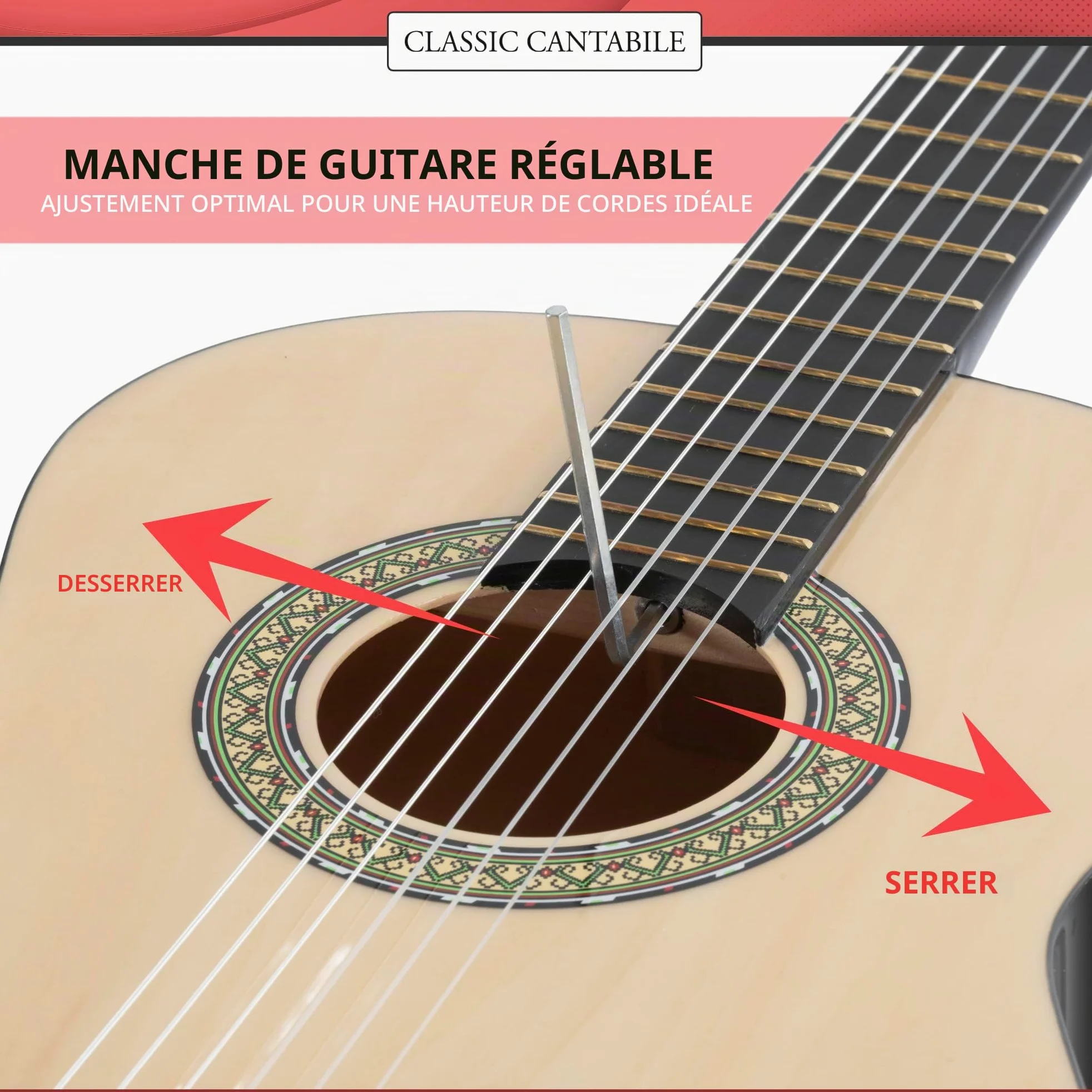 Classic Cantabile AS-851 Guitare Classique 4/4 Nature - Cordes en Nylon d'étude - Guitare de concert idéale pour débutants