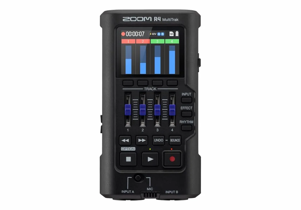 Zoom R4 Enregistreur 4 pistes en 32 bits avec bounce stéréo, 6 entrées XLR + 2 entrées XLR-jack, microphone intégré, effets, rythmes de batterie, interface audio USB, pour composition musicale
