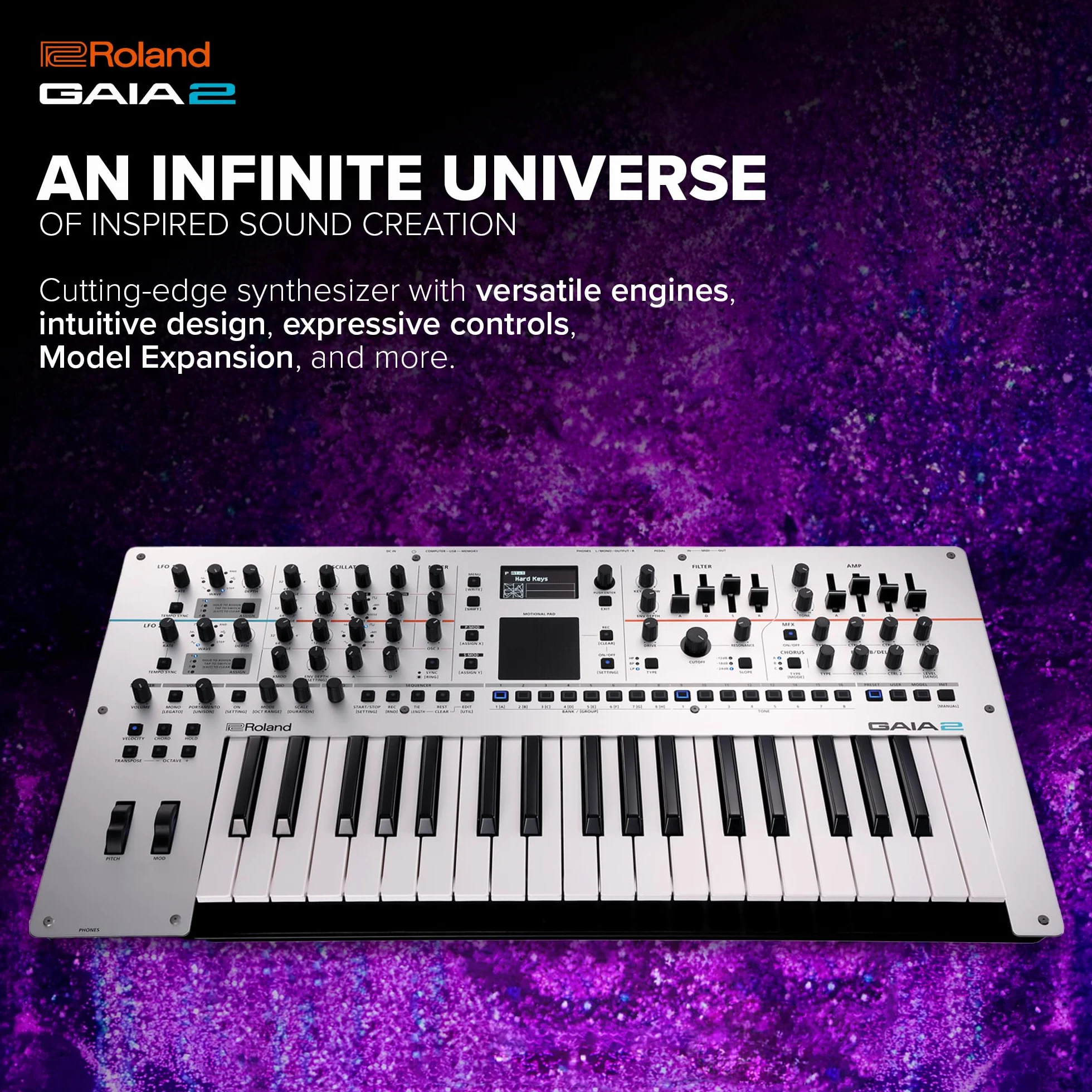 Synthétiseur GAIA 2 Roland au possibilités sonores évoluées | Générateur de sons hybride combinant les synthèses par table d'ondes et analogique virtuelle | Motional Pad intégré