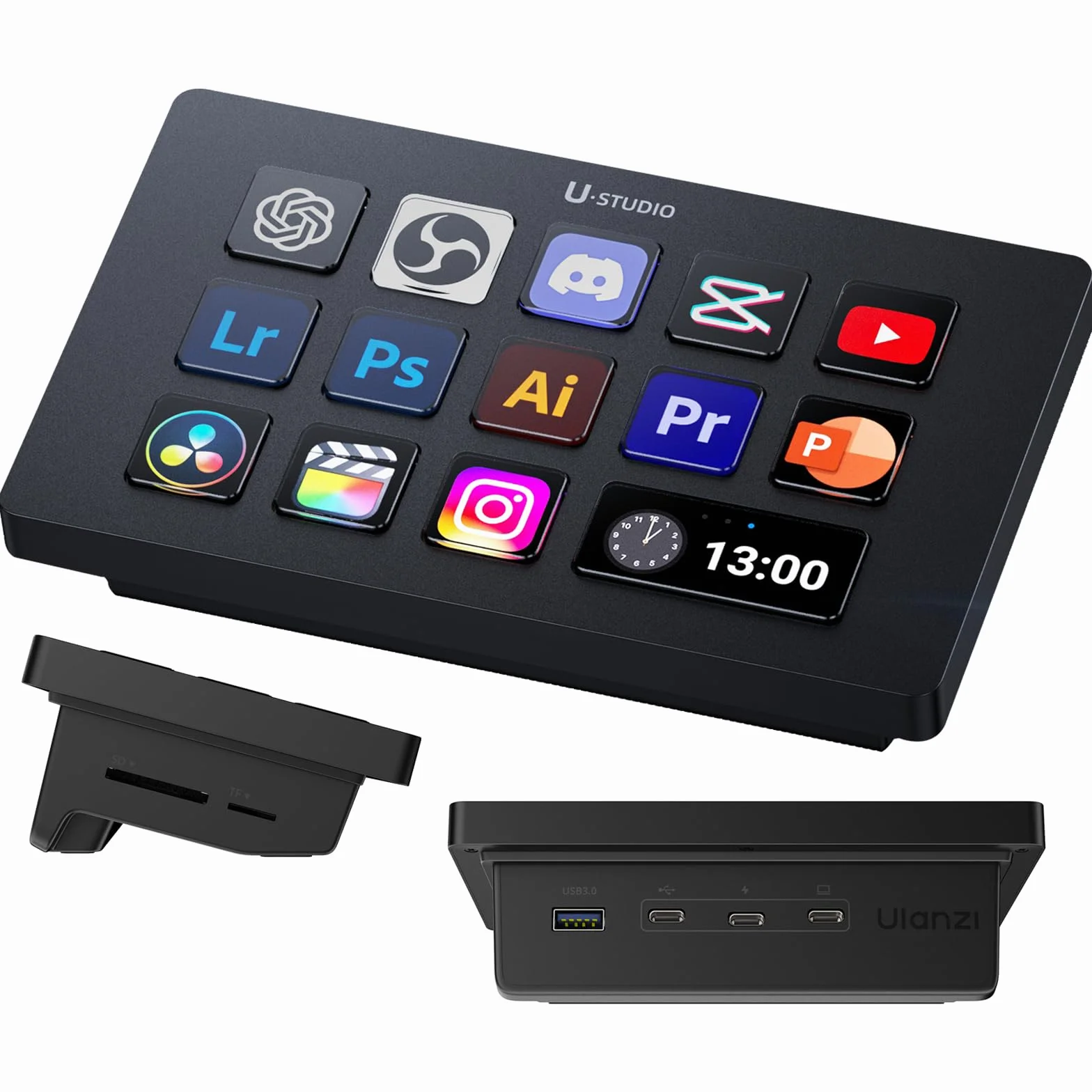 ULANZI D200H 7-en-1 U-Studio Contrôleur de Streaming,Avec 14 touches LCD et 13 touches macro,Permettant de déclencher des actions sur des plateformes telles que OBS,Twitch et YouTube,Compatible Mac/PC