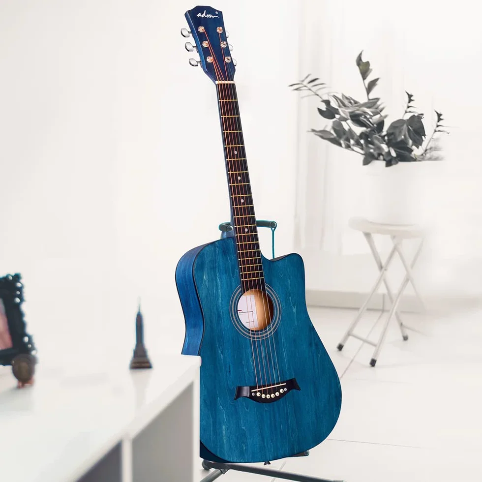 ADM Guitare acoustique 38 Pouces pour Débutant, guitare folk bleue pour enfants, étudiants, adultes (corde en acier)