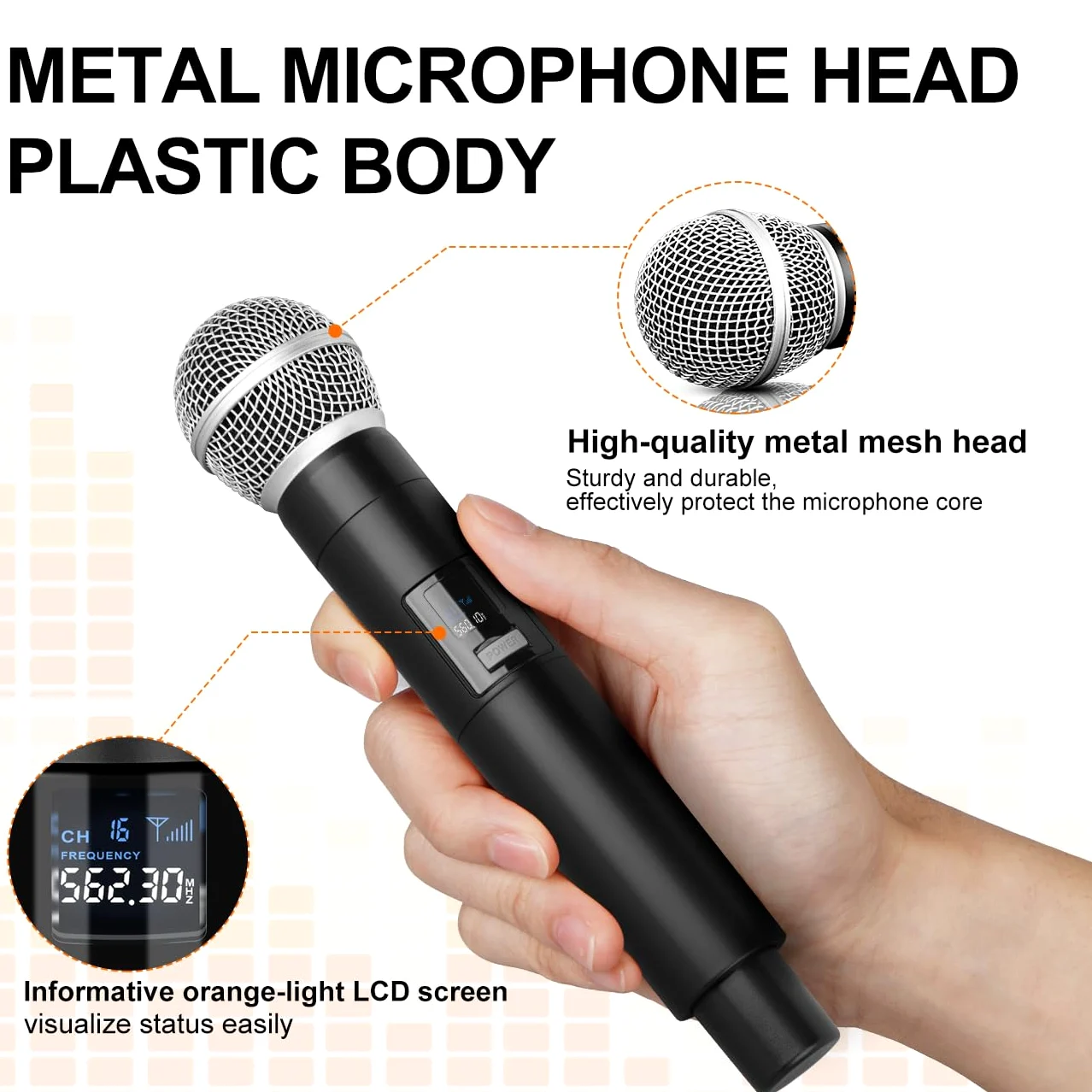 Depusheng Système de microphone sans fil, microphone sans fil à 4 canaux, microphone sans fil à fréquence fixe avec 4 microphones à main dynamiques, portée de 50 m, microphones pour la voix