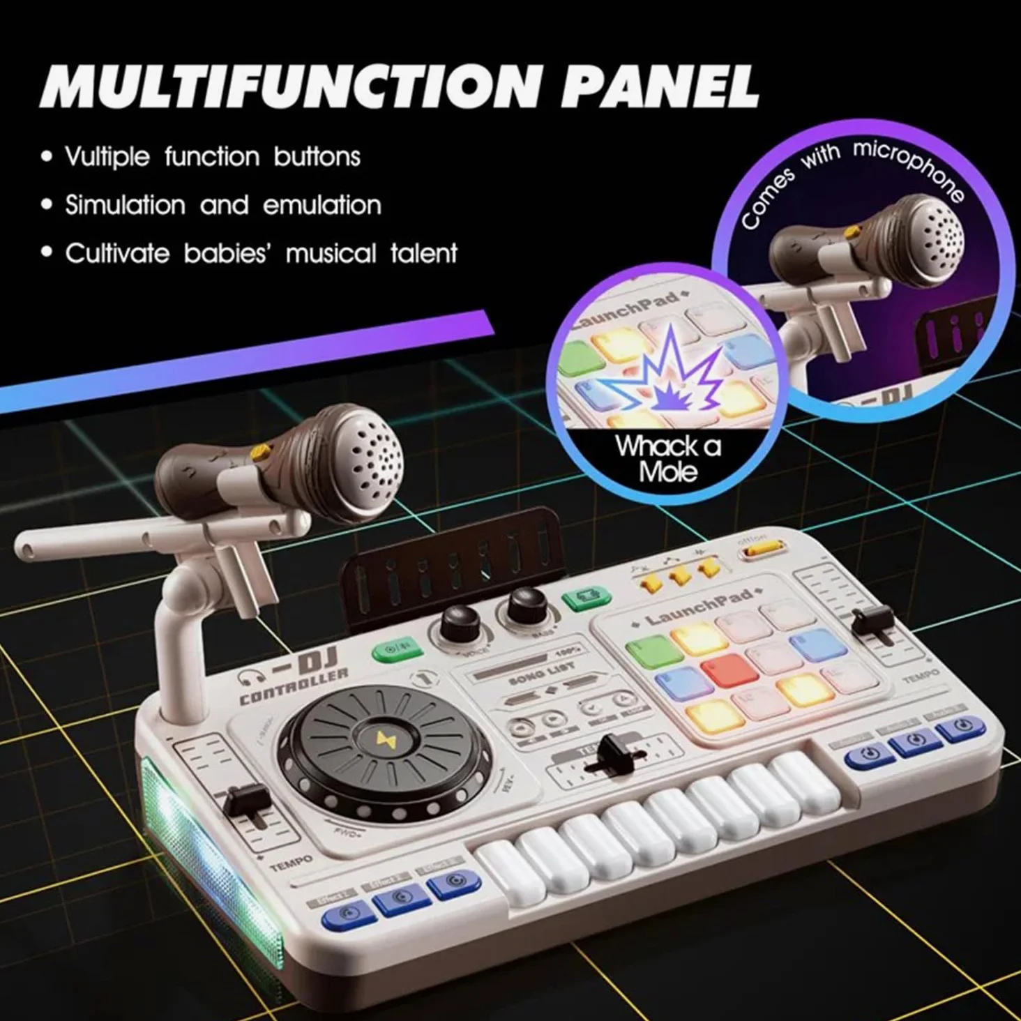 Platine Dj Enfant,Dj Enfant,Table De Mixage Enfant,Table Dj Enfant,Platine Dj Débutant,Bluetooth Avec Microphone Réglable,Effet De Lampe Dégradé,Convient Aux Enfants De 6 à 12 Ans Et Aux Débutants