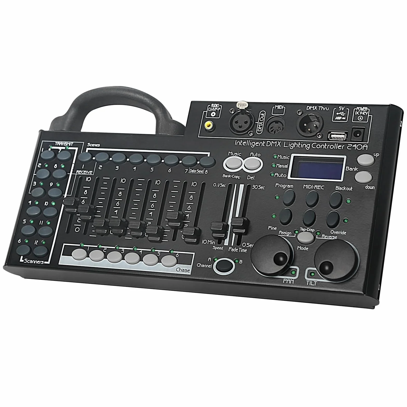 Console d'éclairage DMX, contrôleur DMX 512 à 240 canaux pour lumières DJ, équipée d'une fonction de sauvegarde de données USB Noir