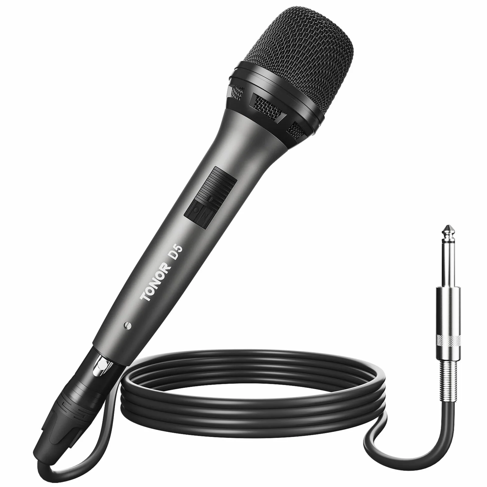 TONOR Micro Dynamique Vocal pour Le Chant, Microphone de karaoké Filaire Portable, Micro de Studio cardioïde avec XLR de 4.5M à 1/4" Câble, adapté aux Haut-parleurs/ampli/activités de Plein air D5