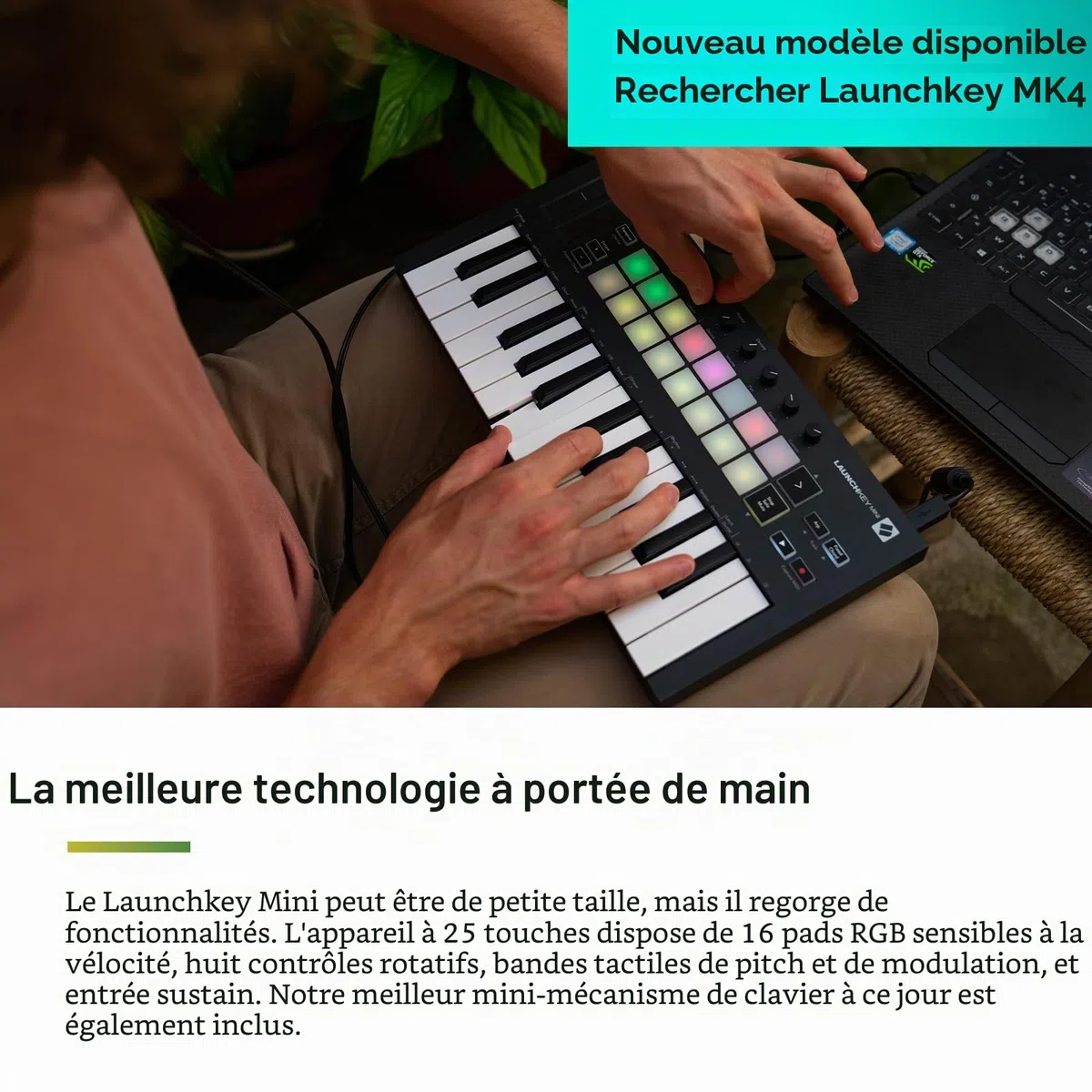 Novation Launchkey Mini [MK3] — Clavier maître MIDI USB portable de 25 touches avec intégration de STAN. Mode d'accords fixes et arpégiateur — pour la production musicale
