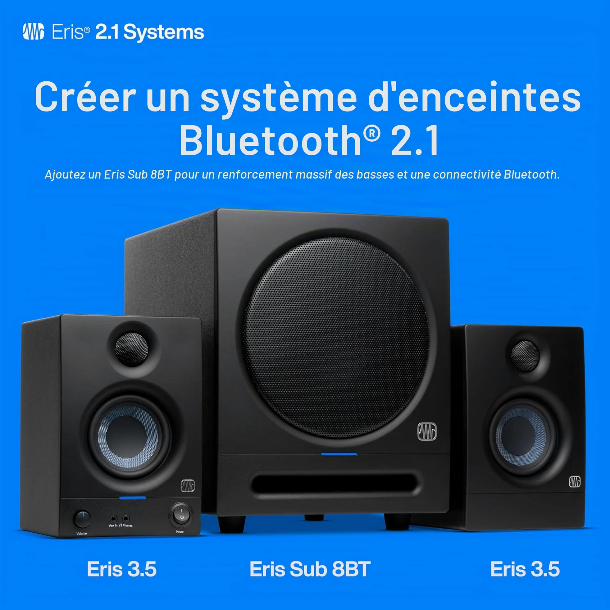 PreSonus Eris 3.5 Gen 2, Enceintes Actives 3,5" de Bureau pour Multimédia, Gaming, Production Musicale de Qualite Studio, Puissance de 50 W