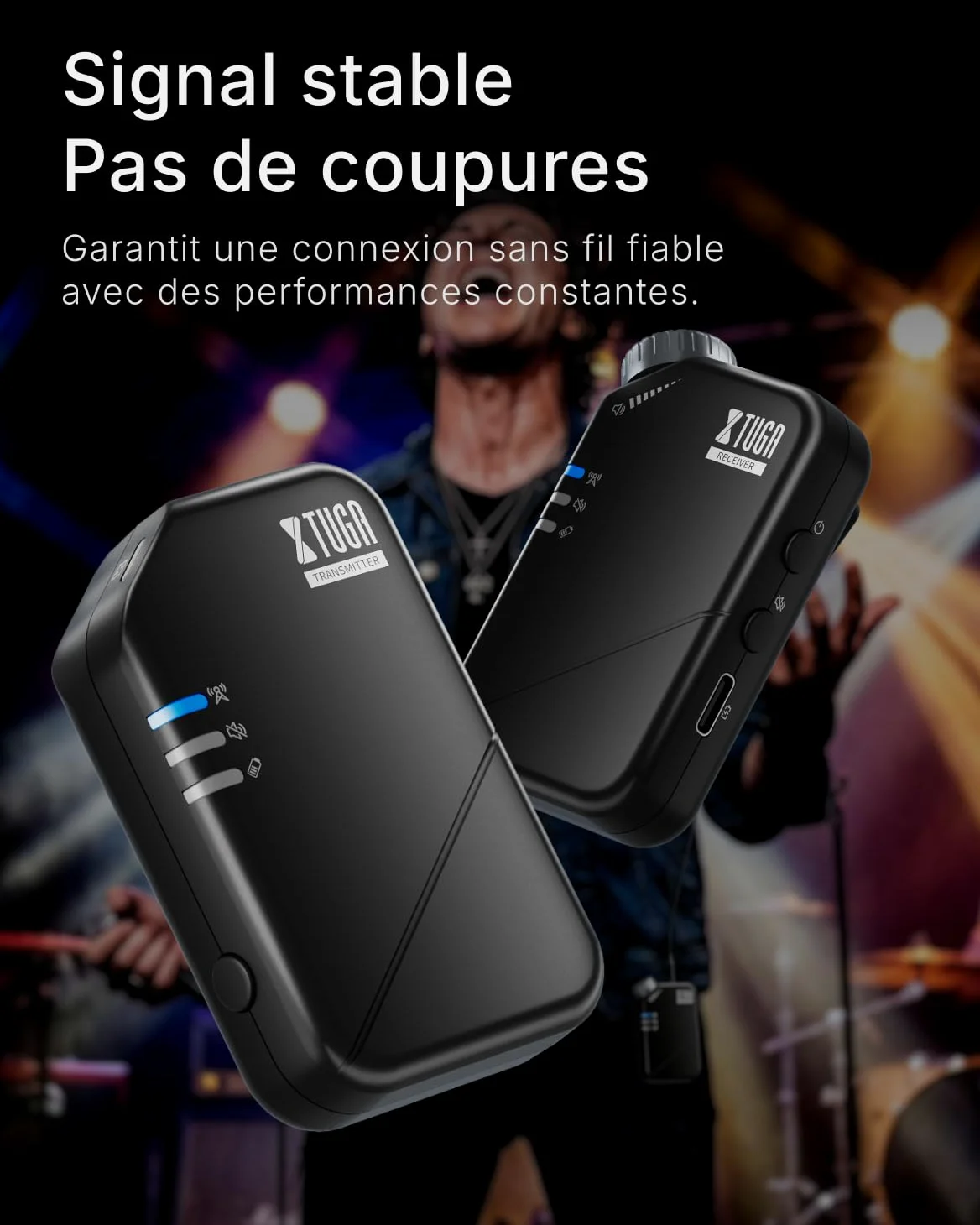 XTUGA Système de Surveillance Intra‑auriculaire sans Fil, système IEM stéréo sans Fil 2,4 GHz à Faible Latence, Surveillance de scène pour Groupes musicaux, églises et Musiciens (J02S)
