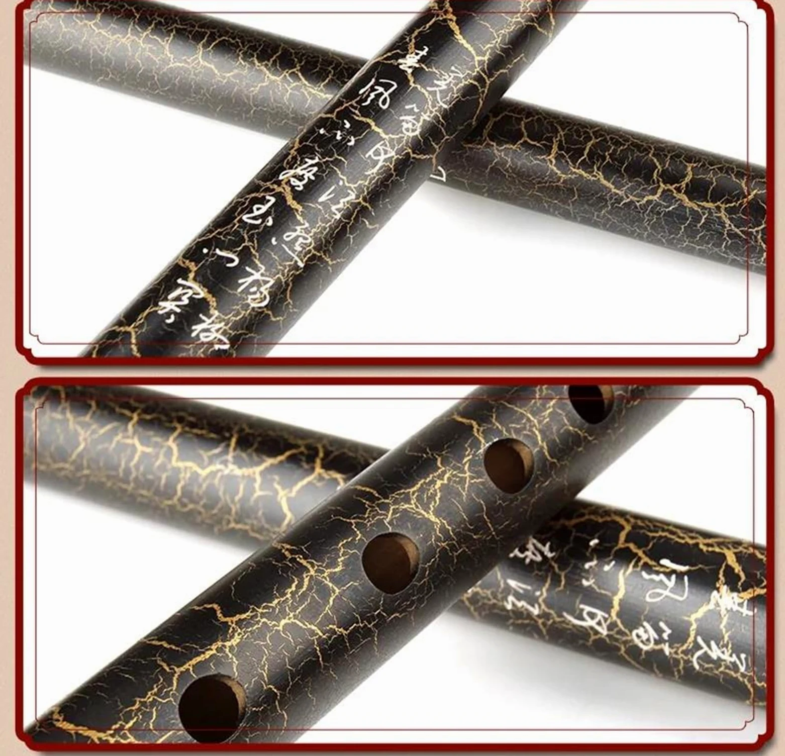 Flûte traversière en bambou noir fil transparent clé en ré 10 trous instrument à vent fait main tons séparables Professionnelle Flûte Bambou(G KEY)