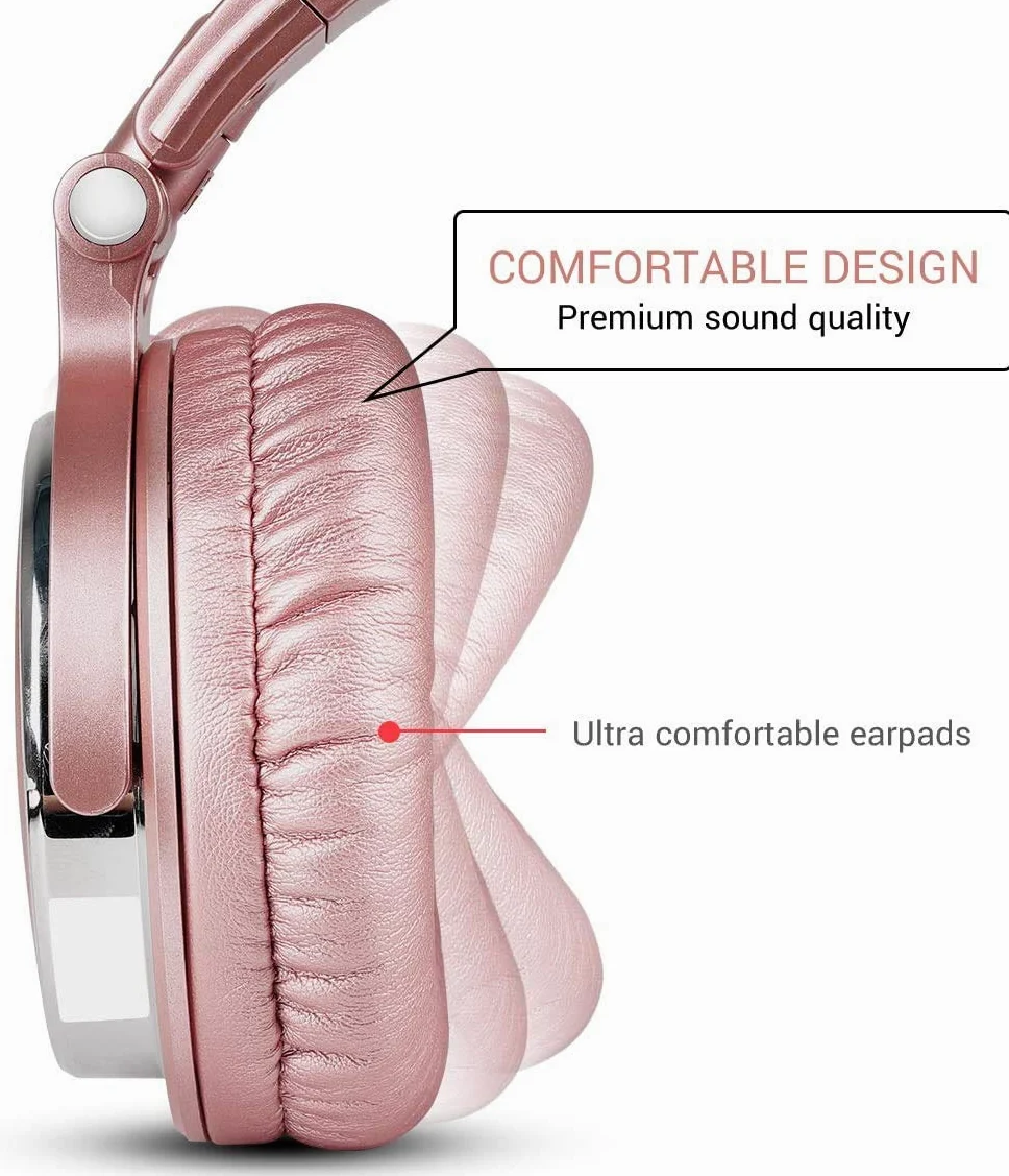 OneOdio Casque supra-auriculaire filaire de studio avec pilote de 50 mm, casque pliable léger avec Shareport et micro pour enregistrement DJ, surveillance, mixage, podcast, guitare, PC, TV (rose doré)