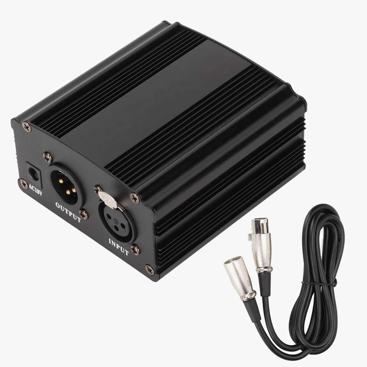 ASHATA Alimentation Fantôme 48 V, Alimentation Fantôme Professionnelle Portable Anti-Bruit avec Câble XLR 3 Broches pour Tout Microphone à Condensateur équipement D'enregistrement de Musique(EU)