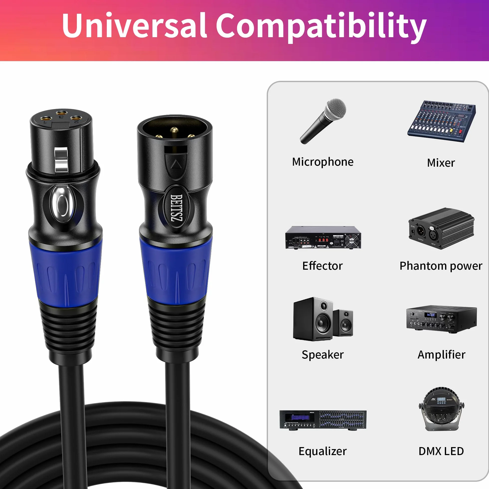 Câble XLR 20m 2 paquet, Câble Microphone XLR Mâle vers Femelle Compatible avec Microphones, Enceint, Consol Mixag, Amplificateur