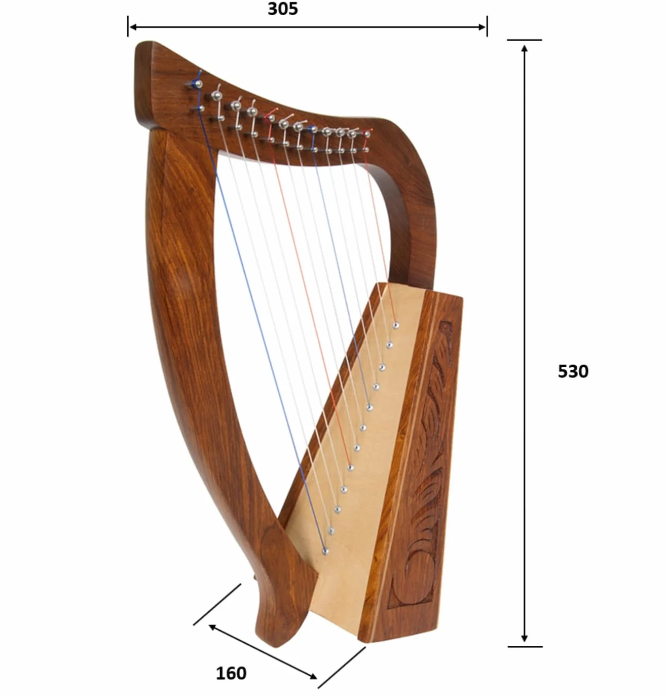 Uzman - Harpe celtique 12 cordes - Avec clé d'accordage - Cordes de rechange - Harpe pour bébé idéale pour les débutants - Harpe débutante pour enfants - Fabriquée à la main