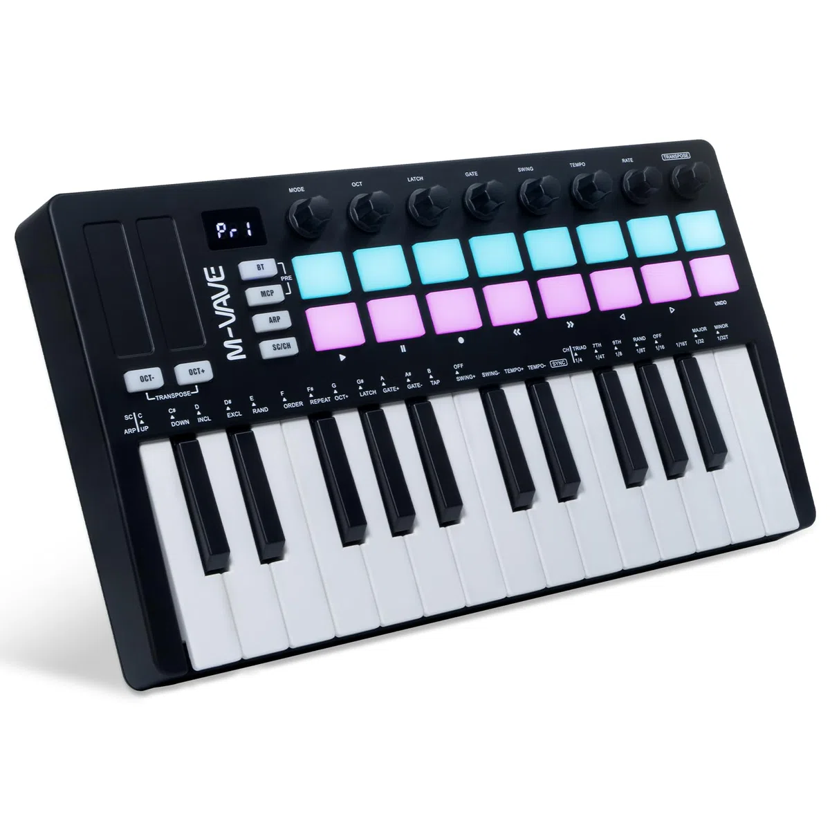 M-VAVE 25 touches 16 pads de batterie rétroéclairés Clavier MIDI - Beat maker professionnel et Keytar pour la production musicale au clavier Batterie intégrée Wireless Connect, MIDI 16 PADS, Noir