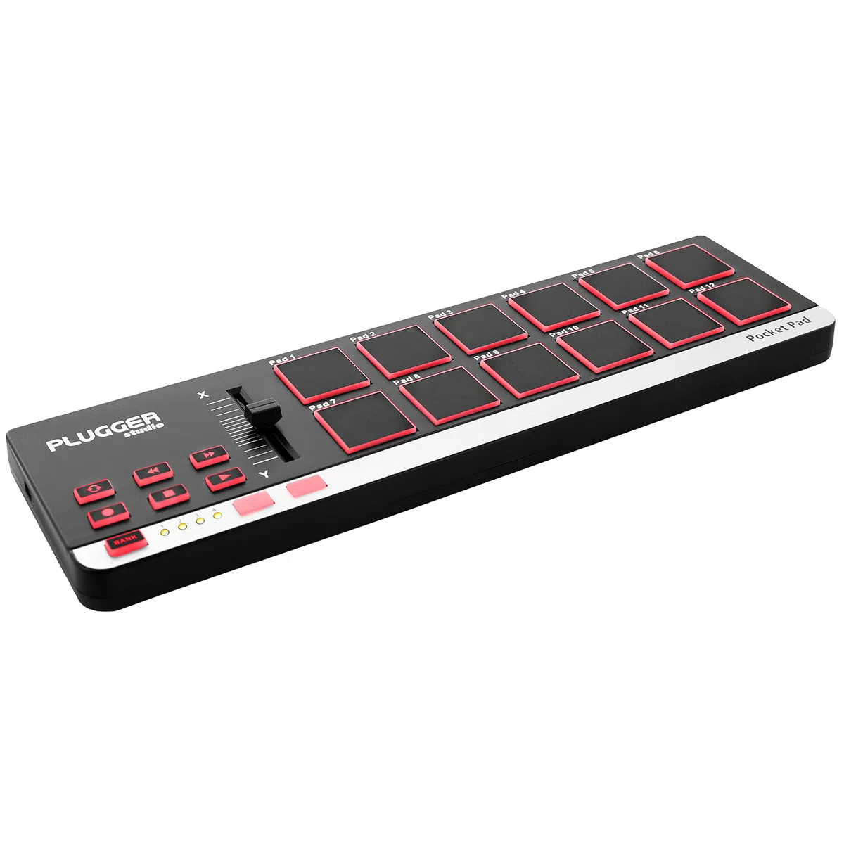 Plugger Studio Pocket Pad Contrôleur MIDI USB ultra compact pour ordinateur PC et Mac. 12 pads sensibles à la vélocité. Compatible avec tous les logiciels MAO DAW DJ Plug-ins Instruments virtuels.
