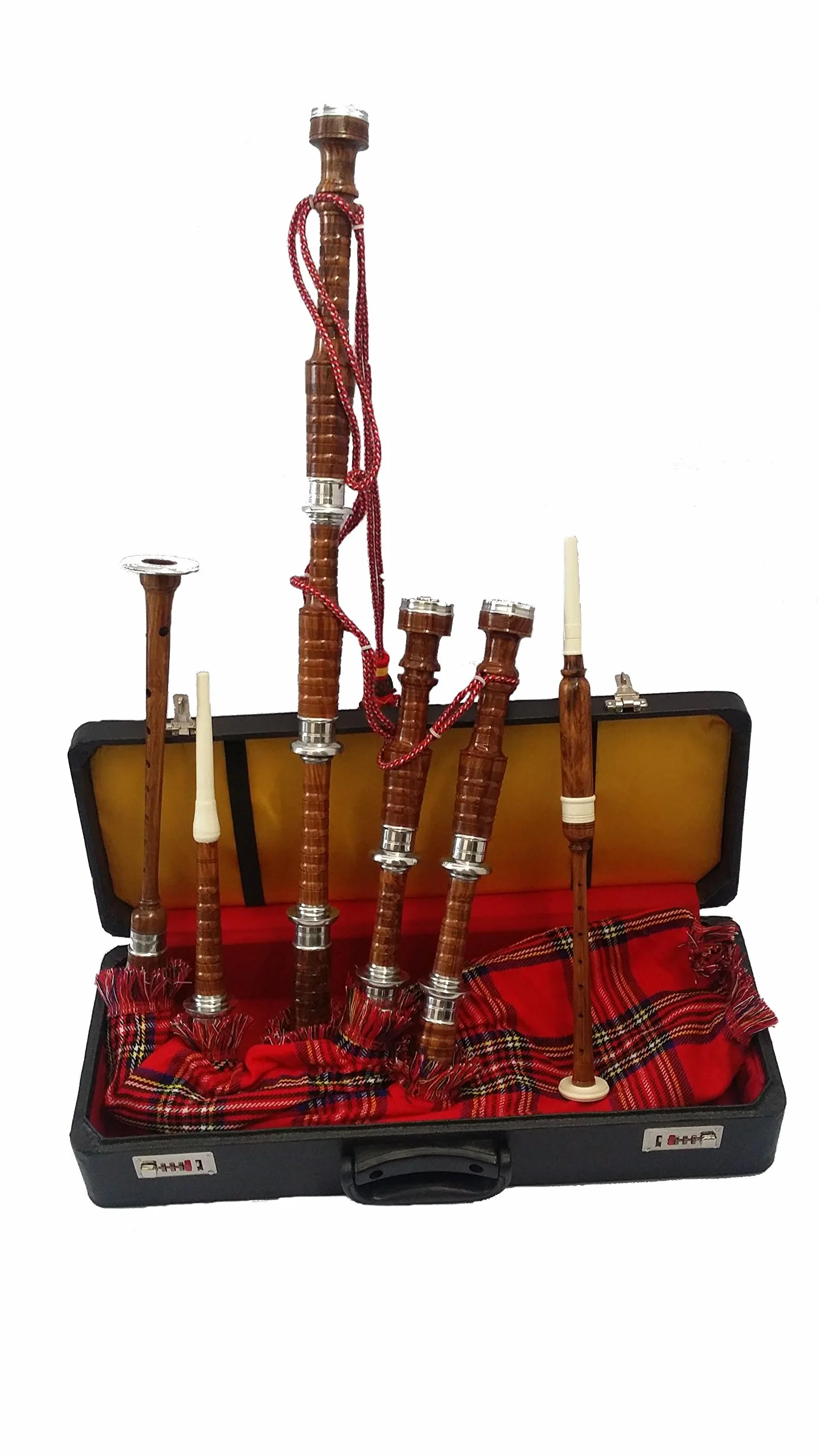 Grande cornemuse Highland en palissandre naturel Argenté/cornemuse écossaise Étui rigide/Dudelsack/Gaita
