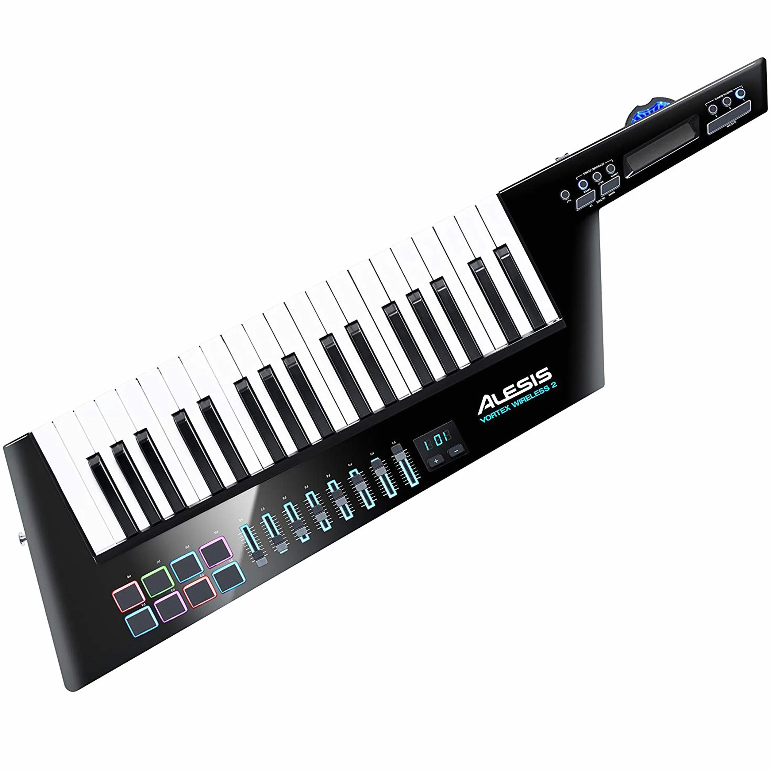 Alesis Vortex Wireless 2 - Keytar Synthétiseur/Clavier Maître Sans-Fil avec Ports USB et MIDI, 37 Touches Taille Piano, 8 Pads Sensibles à la Vélocité et Suite de Logiciels Professionnels
