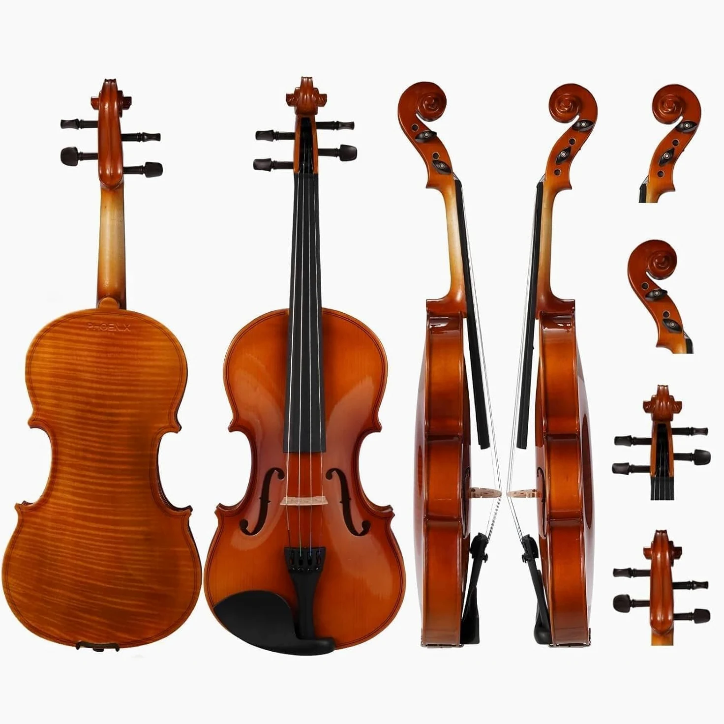 PHOENIX Violon 4/4 adulte Kit complet pour, Ensemble de Violon Pour Débutants Adultes Avec archet En Bois de Rose, Cordes et Chevalet Supplémentaires,Une Série D'accessoires (Plywood, Full)