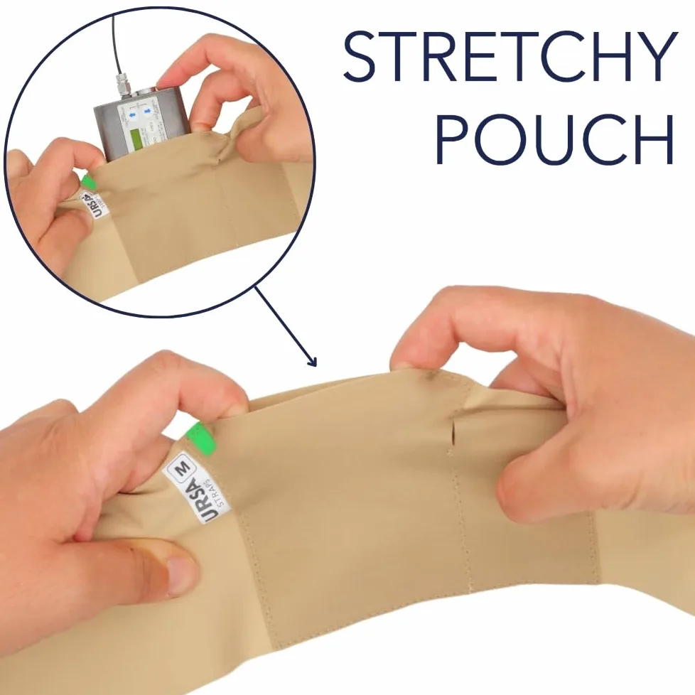 URSA Waist Strap - Sangles d'émetteur de microphone ultra fines, respirantes et extensibles. Compatible avec la plupart des émetteurs/récepteurs (beige, taille moyenne, grande pochette)
