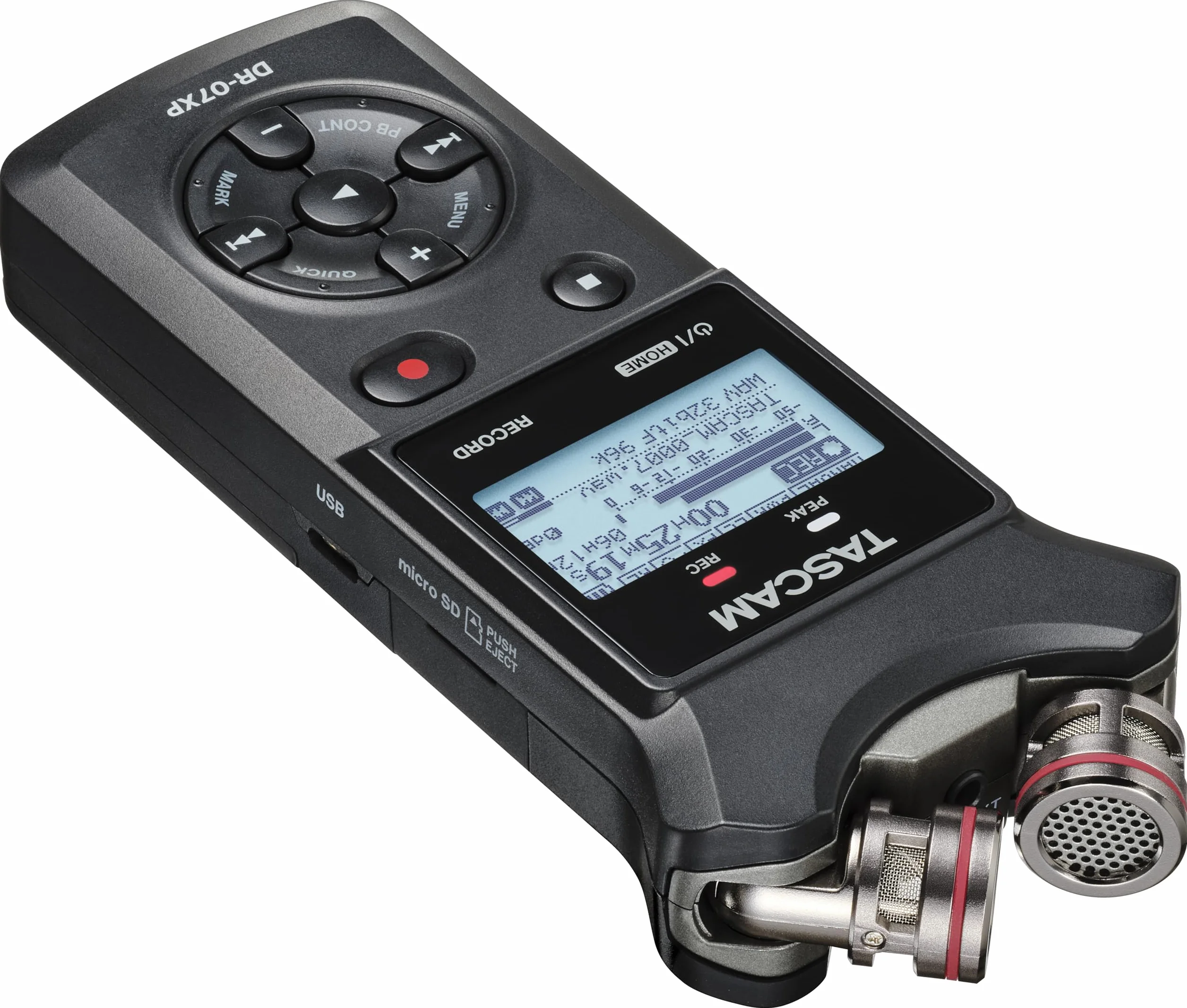 Tascam DR-07XP – Enregistreur portatif à 2 canaux 32 Bits avec Microphones réglables et Interface Audio USB-C
