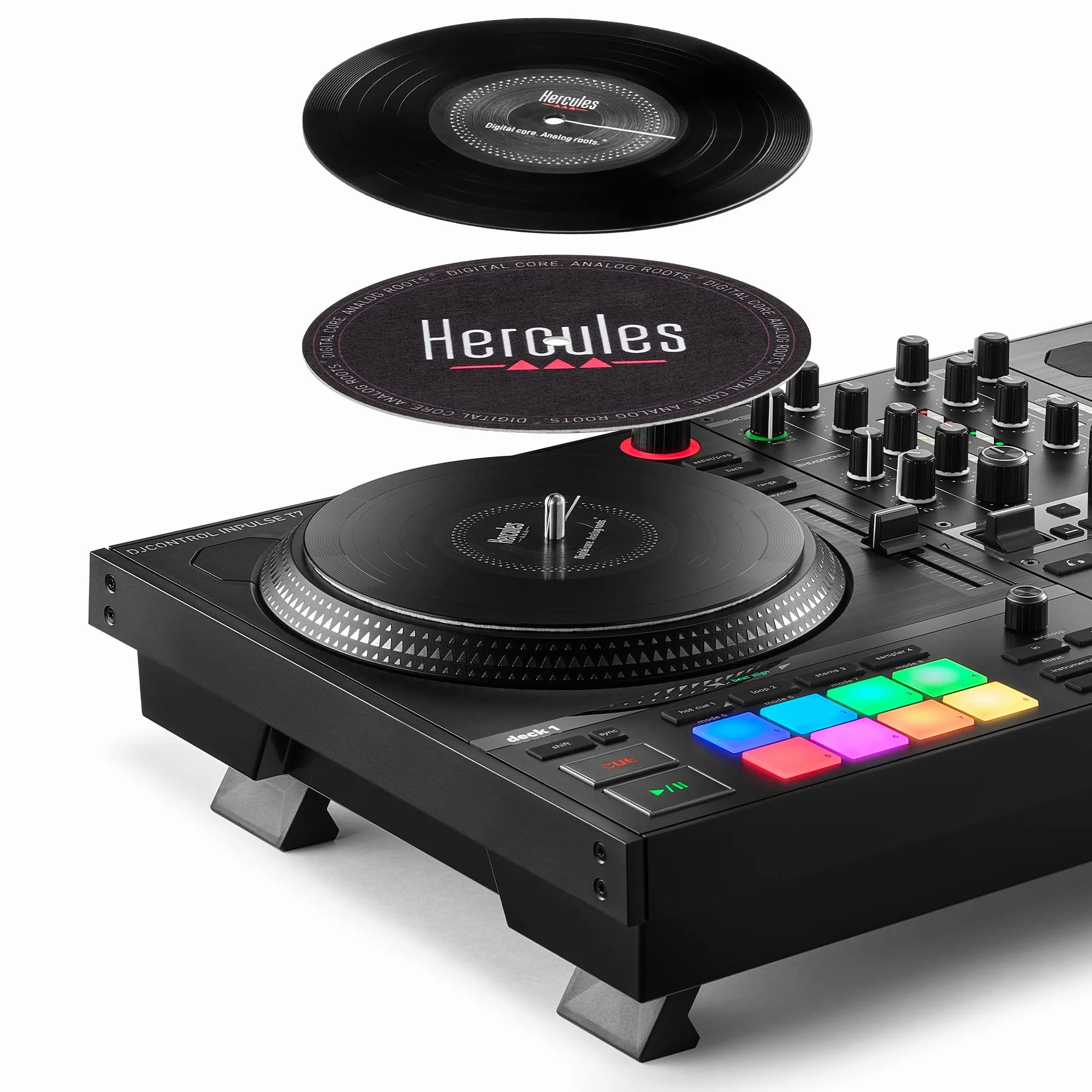 Hercules DJControl Inpulse T7 : Contrôleur DJ Motorisé avec Sensation Vinyle Authentique – Plateaux de 7 Pouces – Contrôle des Stems pour Mashups – Inclus Serato DJ Lite & DJUCED