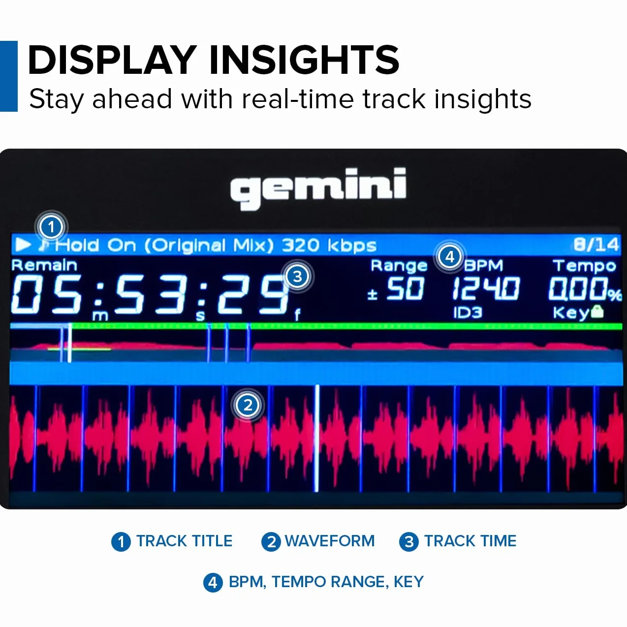 Gemini Sound MDJ-600 - Lecteur de CD / Multimédia Professionnel avec 4 Cues Chaudes et Boucle Automatique / Manuelle, Écran Couleur, Carte Sonore 24 bits / 192kHz