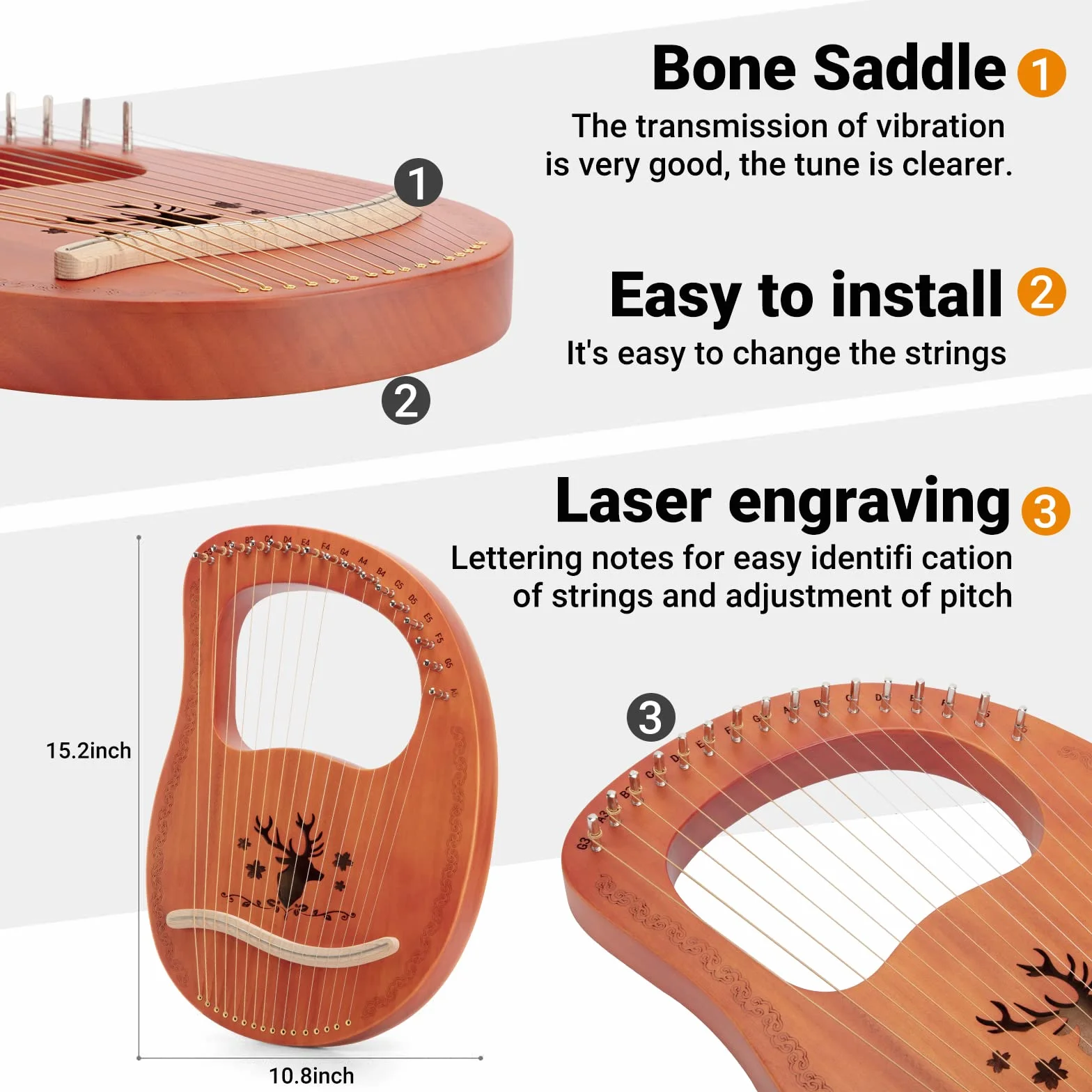 Lyre Harpe 16 Cordes en Acajou withc Clé de Réglage et Sac de Transport, pour Enfants Adultes Débutants