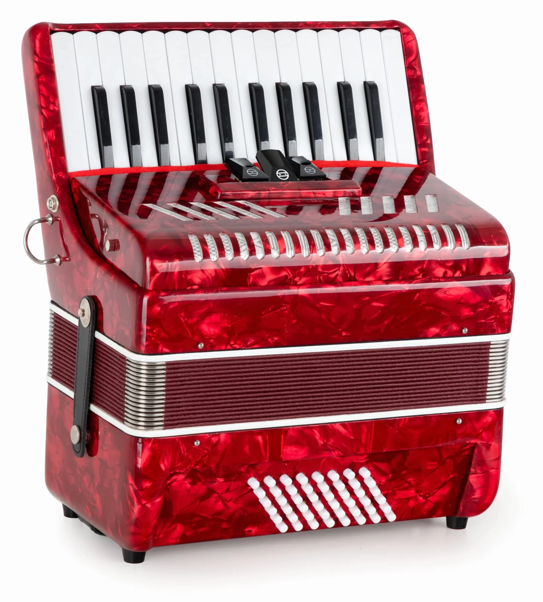 Accordéon Classic Cantabile 48 Basses "Secondo V" - Accordéon à touches - 2 voix - 26 touches aiguës - avec sangles & housse sac à dos - Rouge
