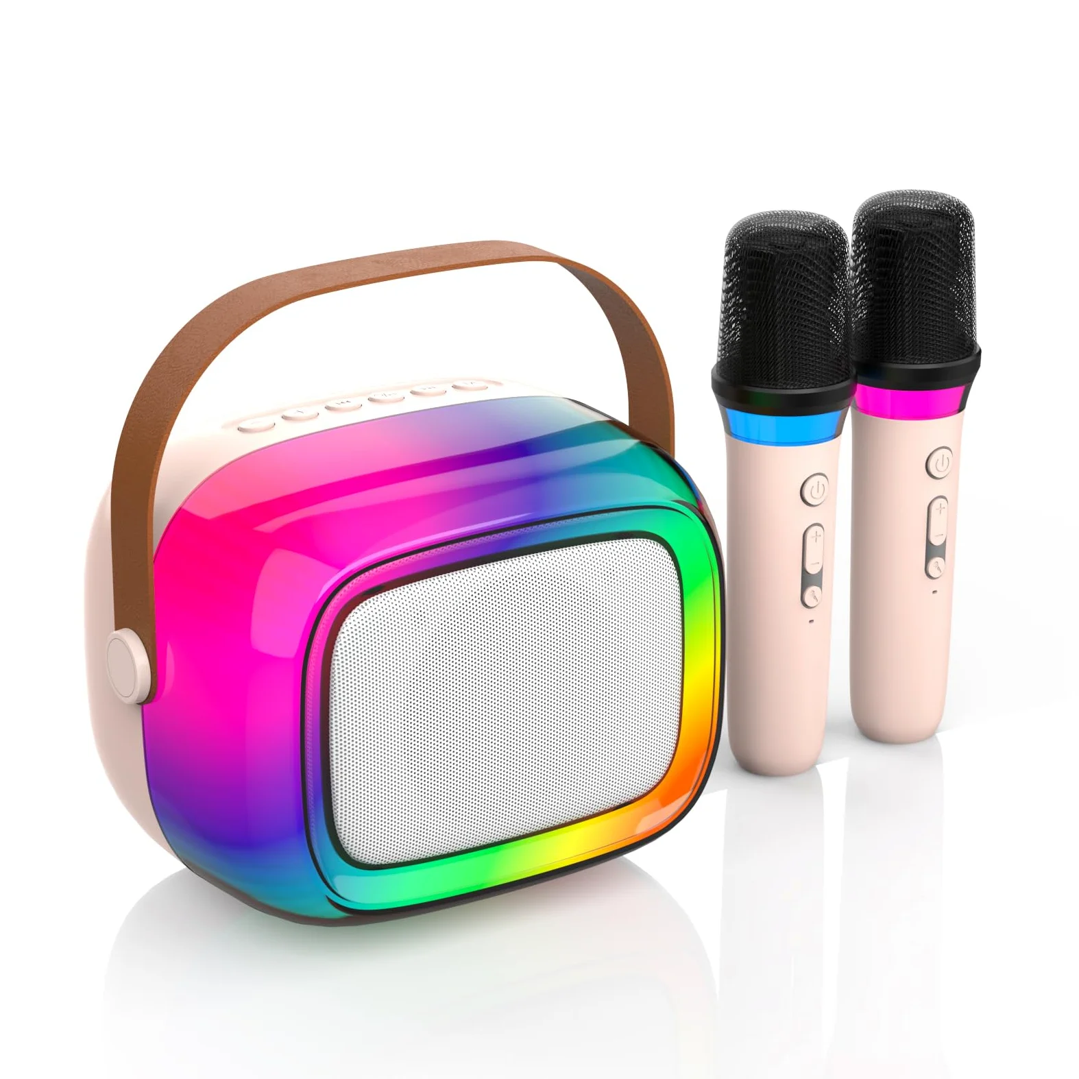 Machine à karaoké avec 2 Microphones sans Fil, Mini Haut-Parleur Bluetooth Portable avec lumières colorées pour Enfants et Adultes, Cadeaux pour Filles et garçons de 4, 5, 6, 7, 8, 9, 10 Ans et Plus